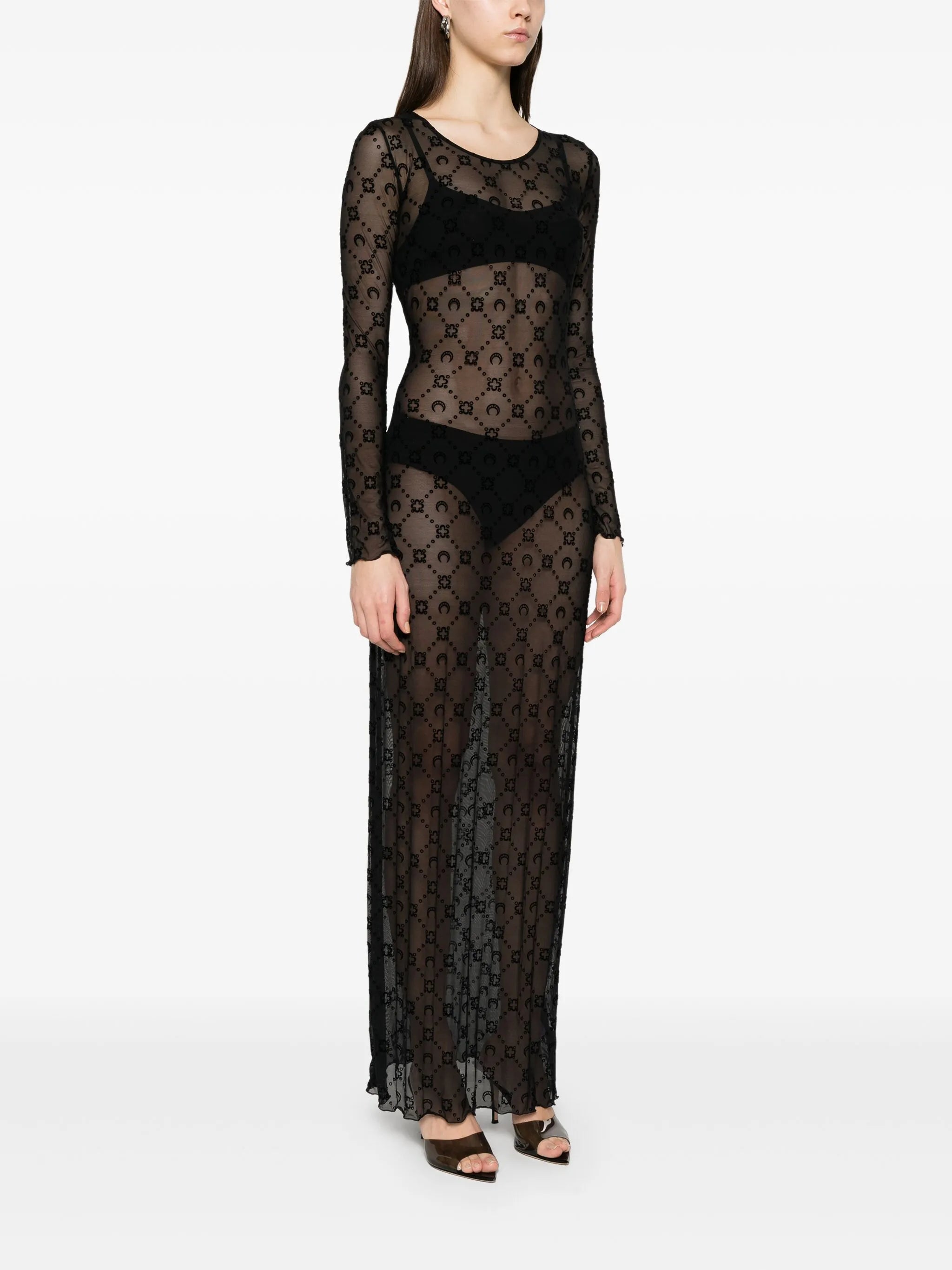 mesh flocked maxi dress