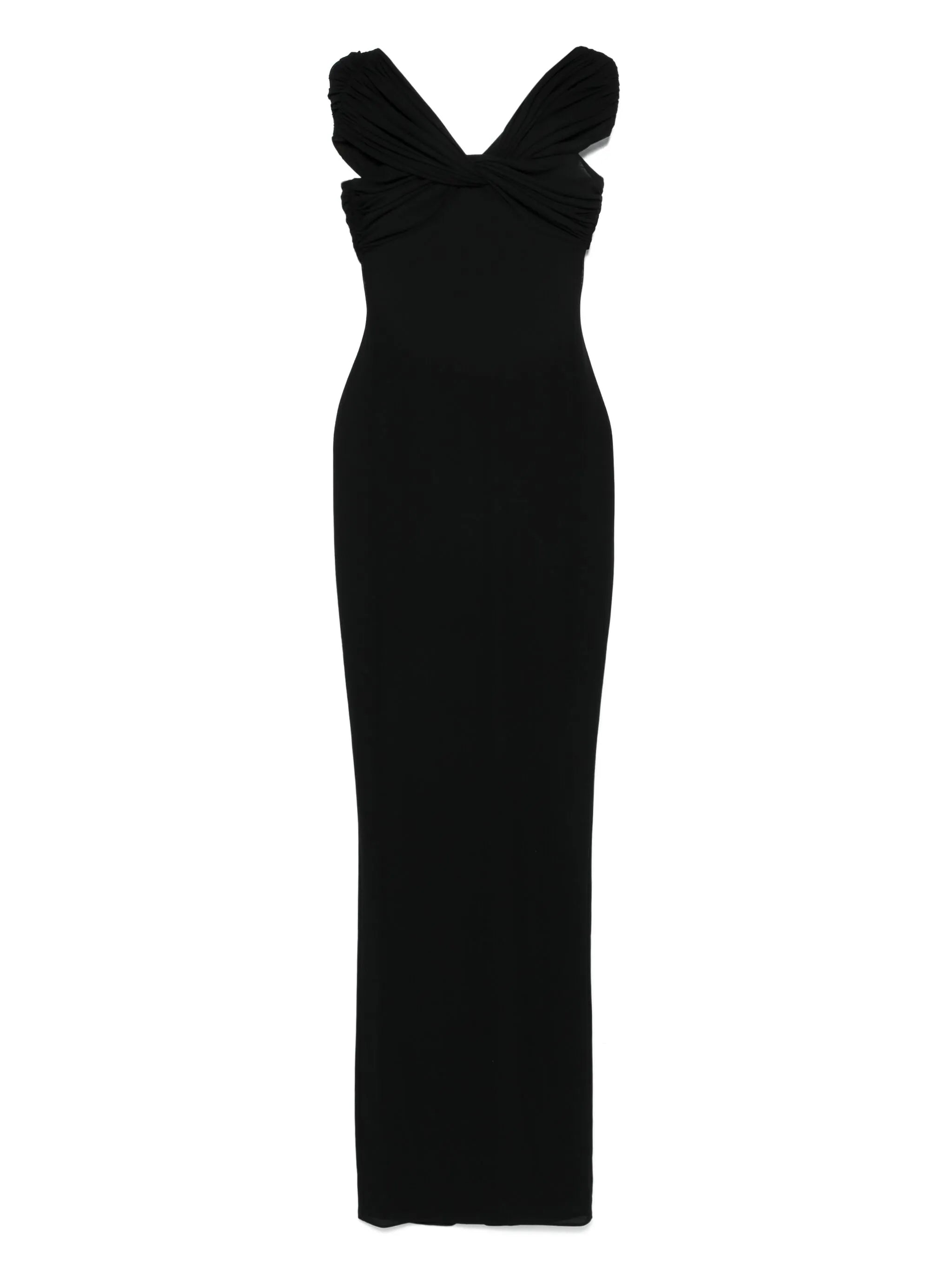 off-shoulder sheer maxi dress