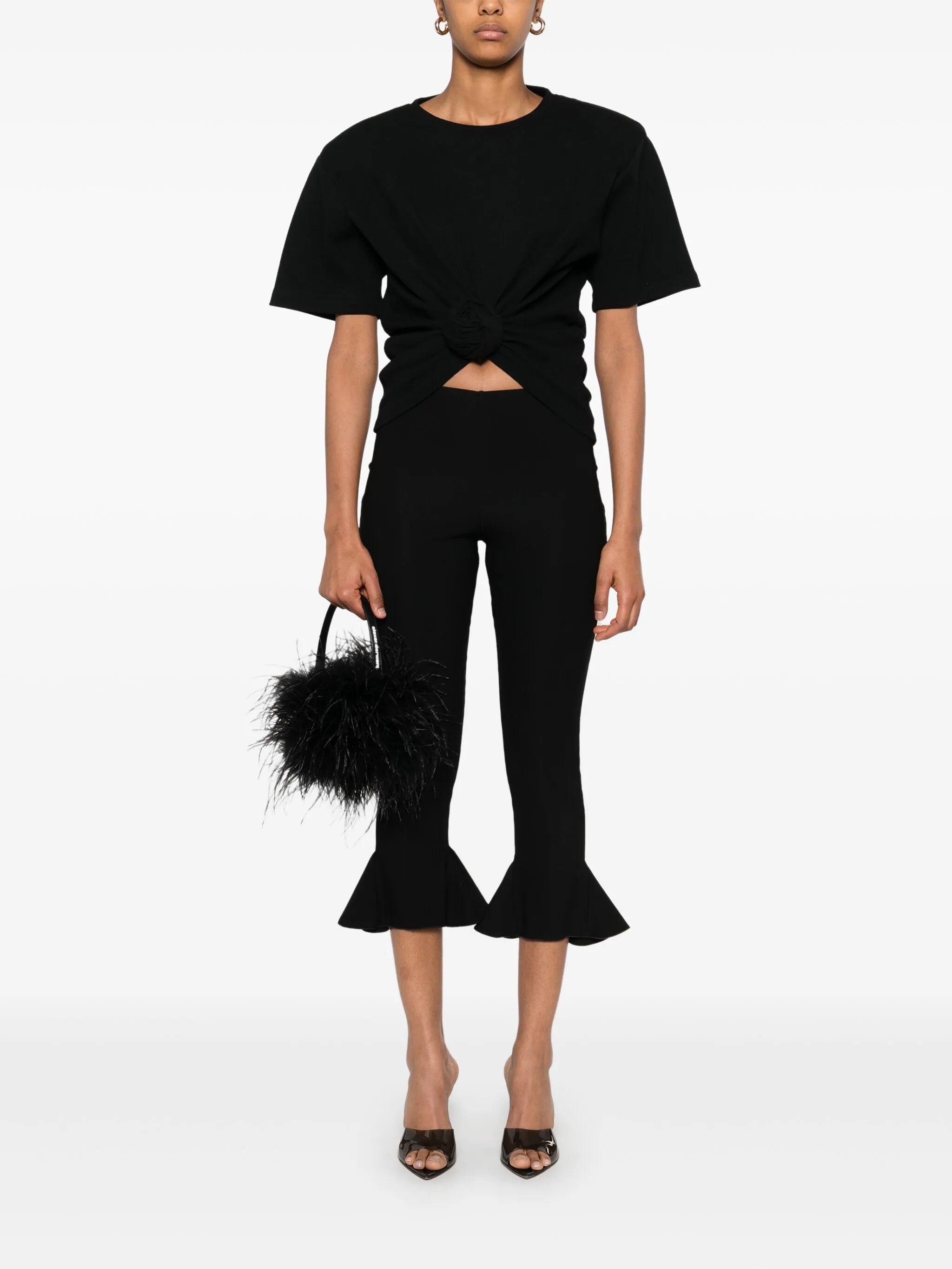 knotted ribbed T-shirt in black
