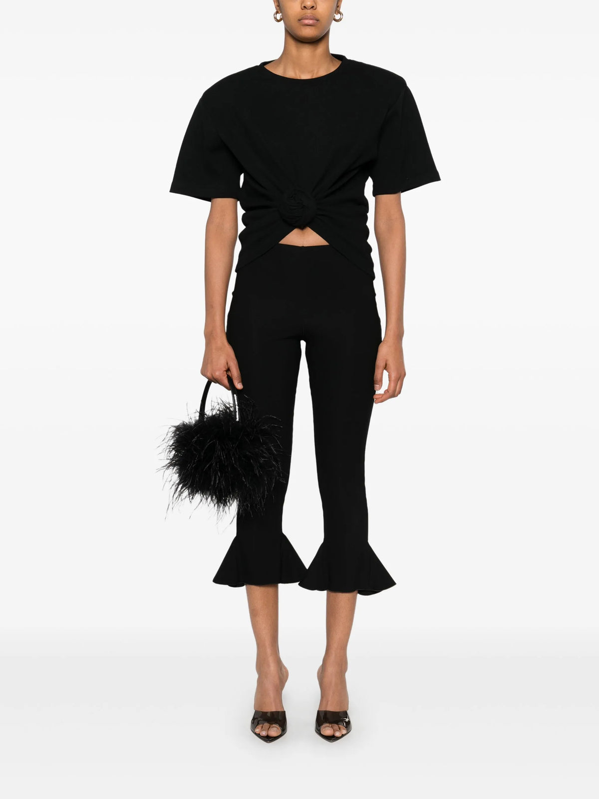 knotted ribbed T-shirt in black