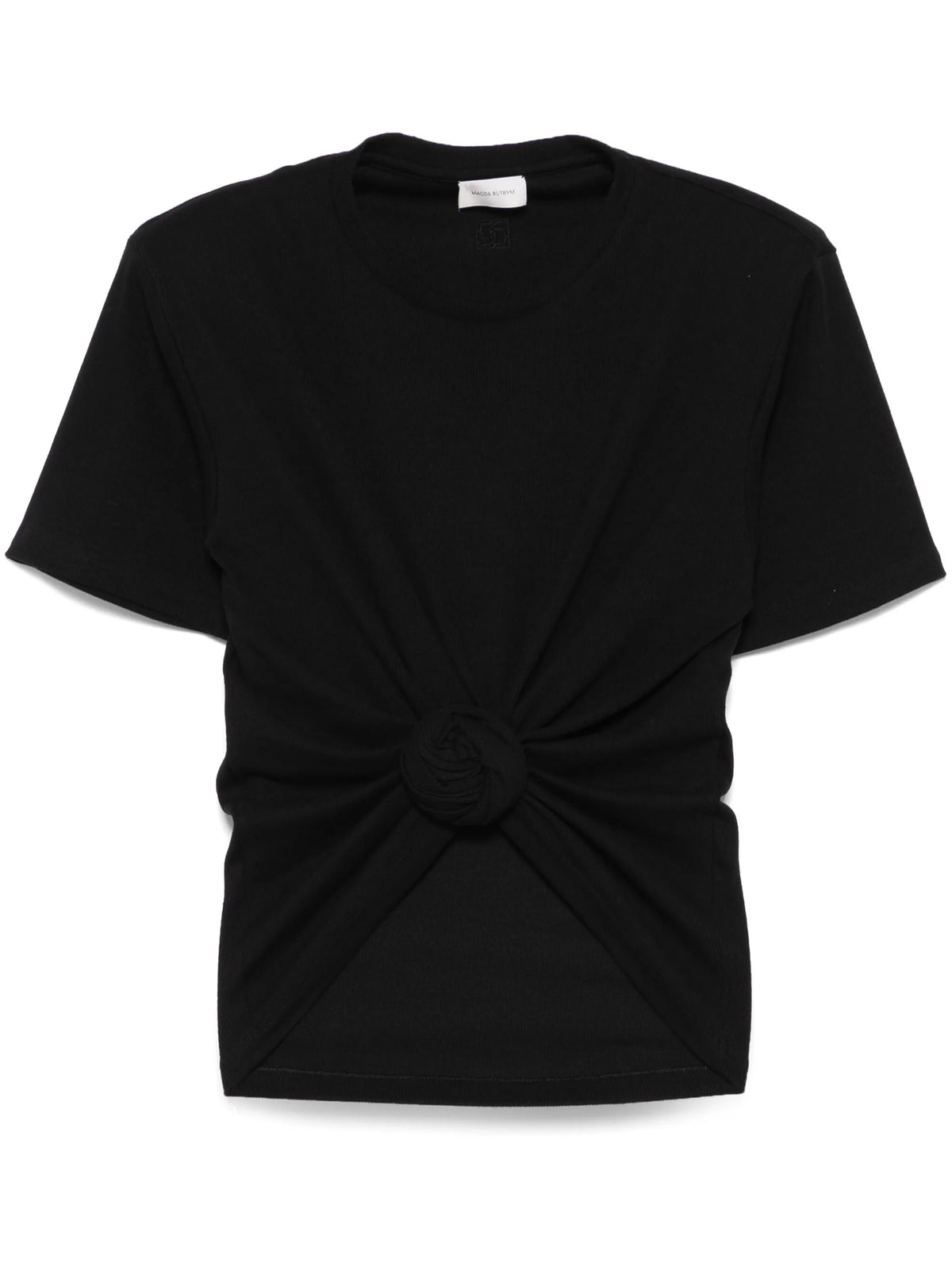 knotted ribbed T-shirt in black