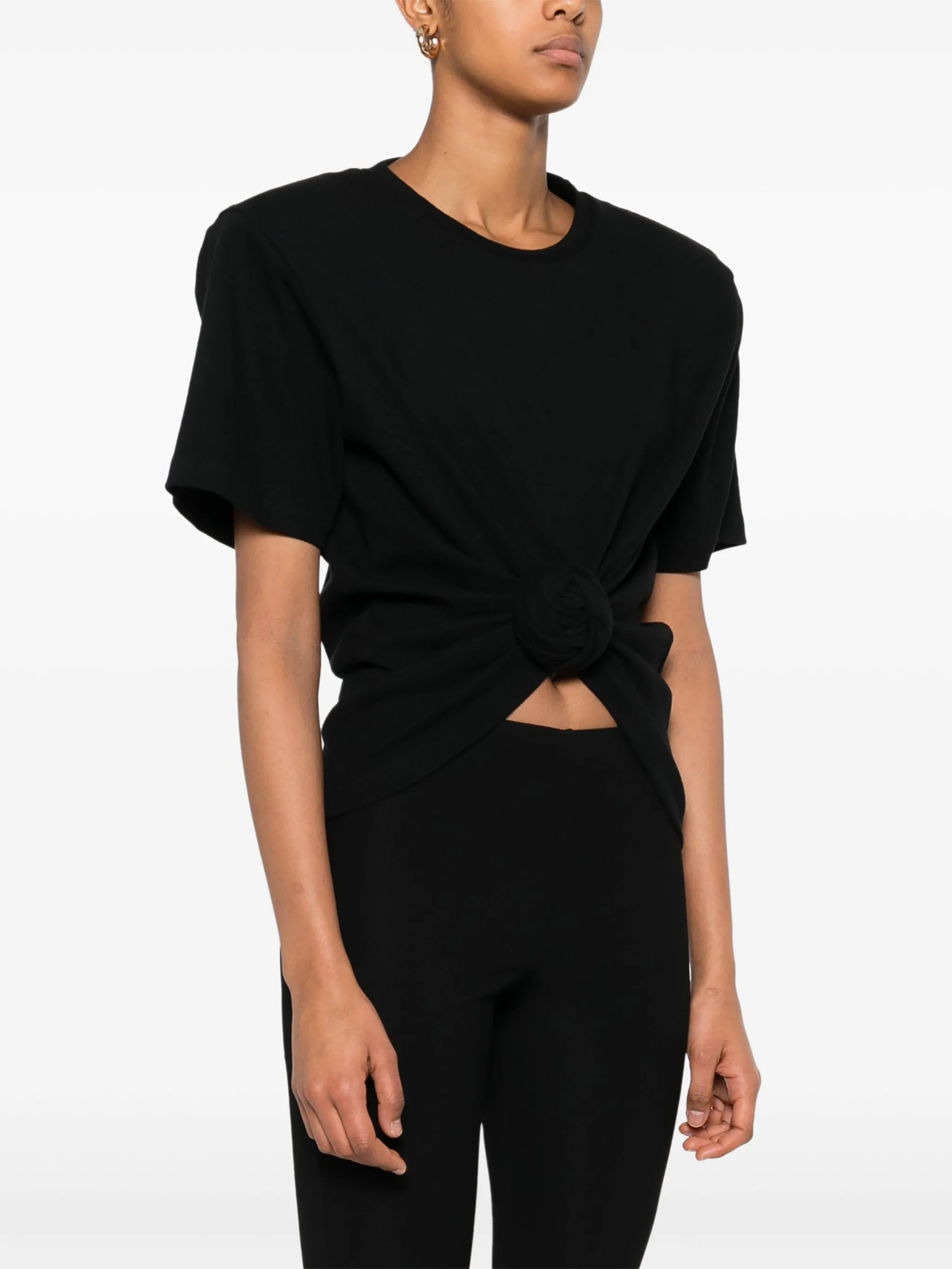 knotted ribbed T-shirt in black