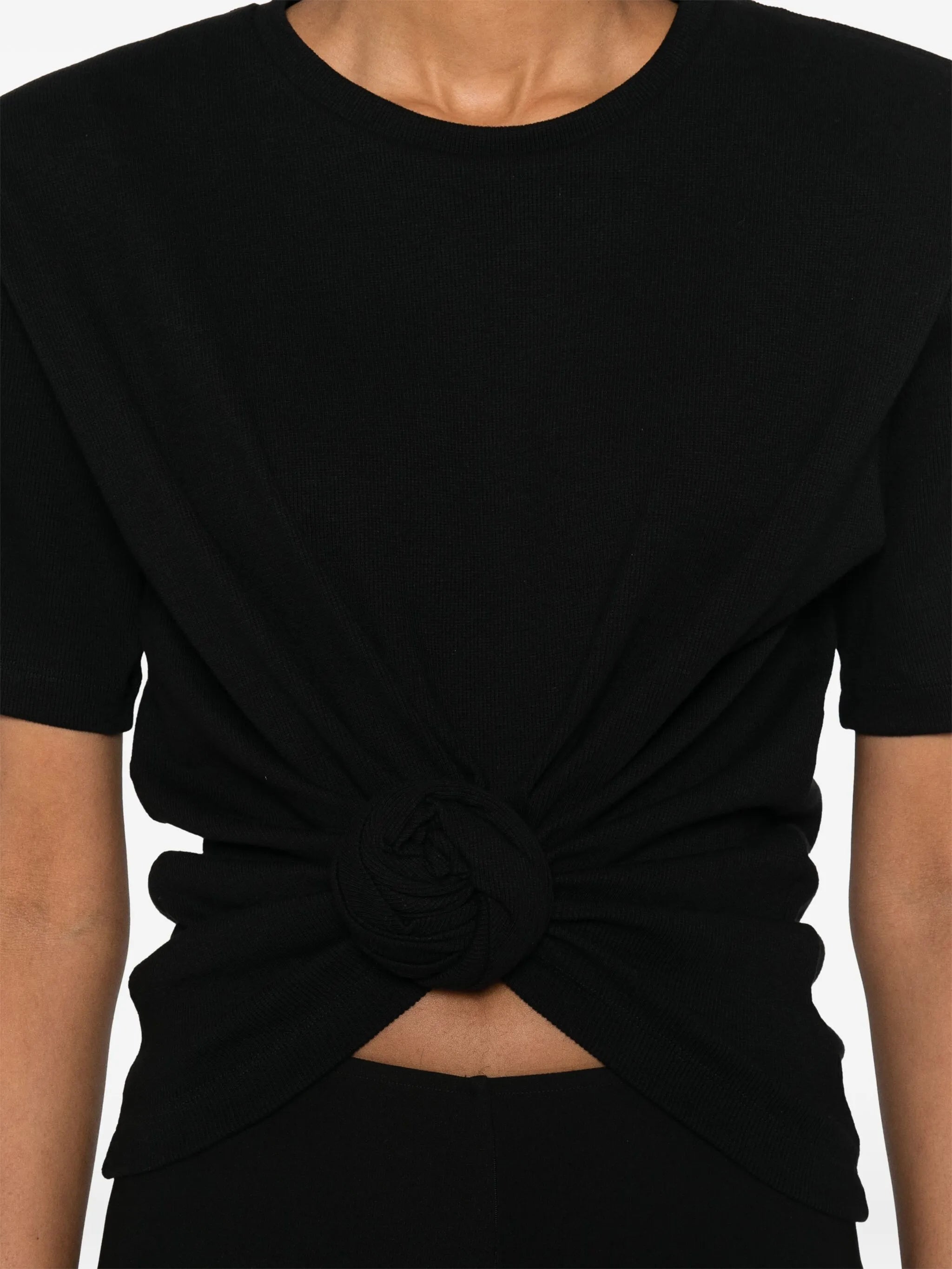 knotted ribbed T-shirt in black