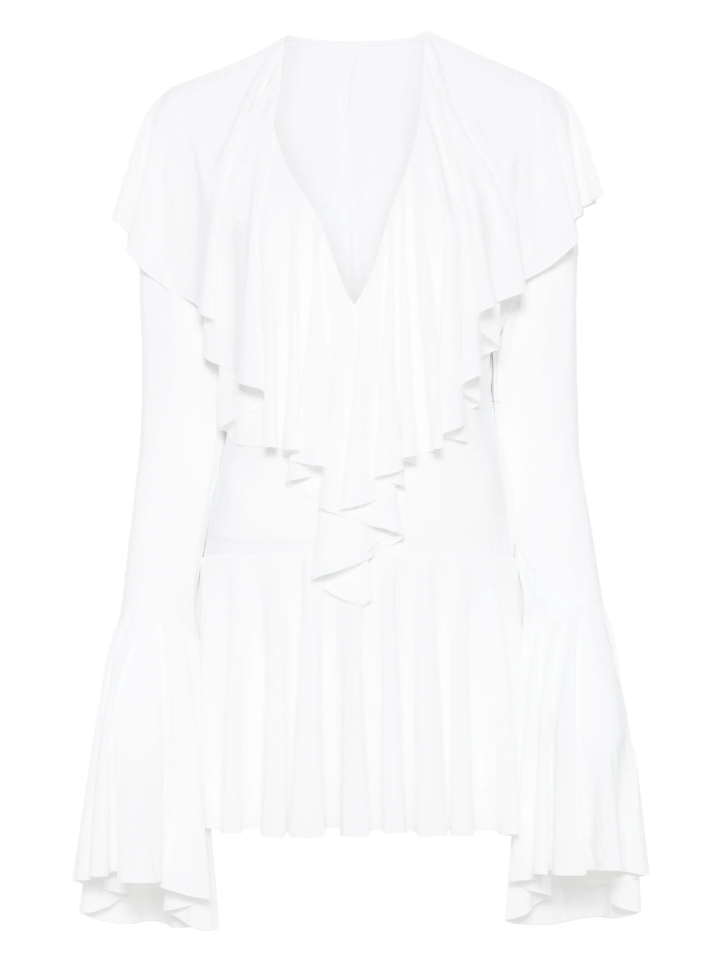 long-sleeve deep V-neck mini dress