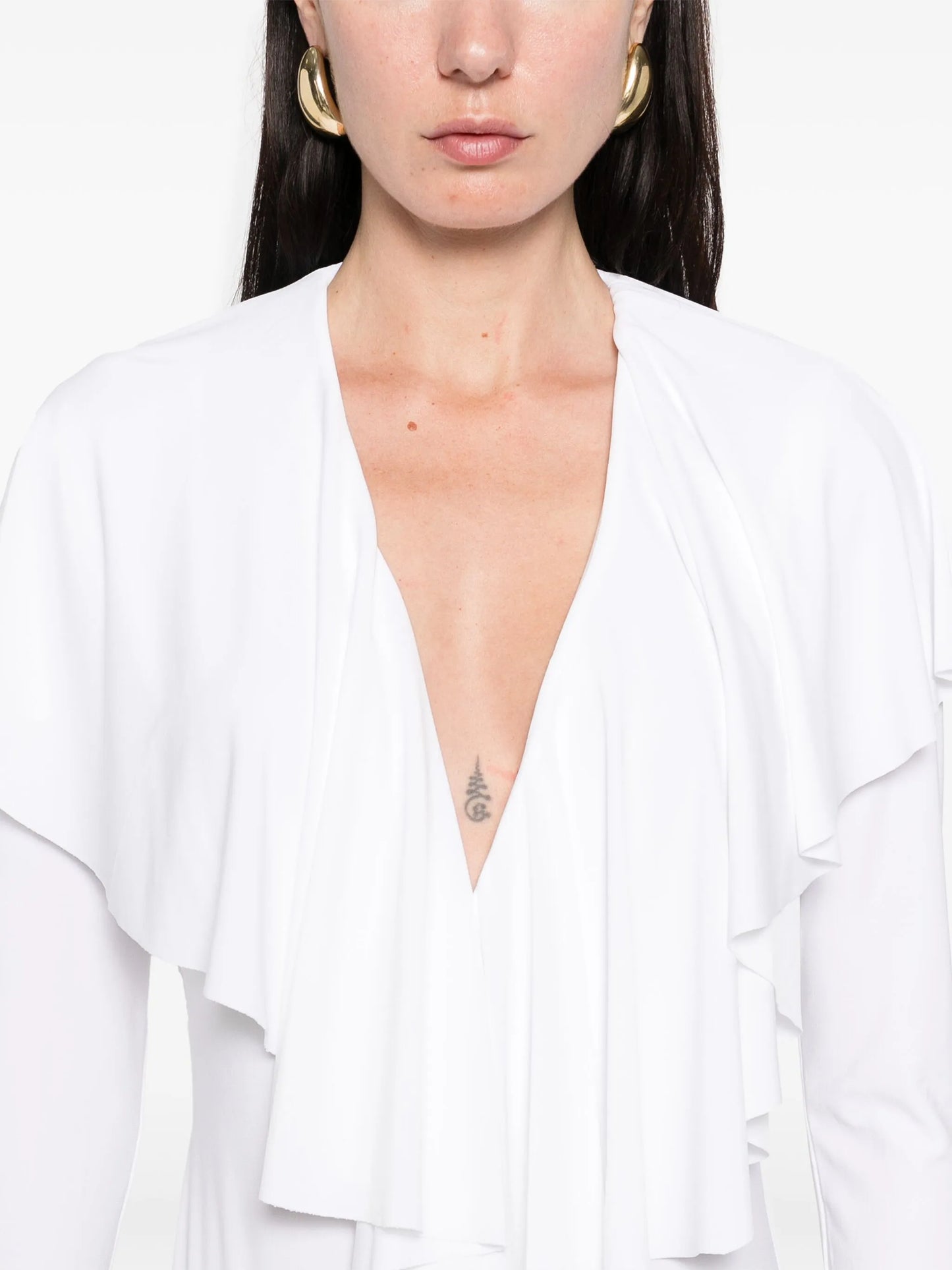 long-sleeve deep V-neck mini dress