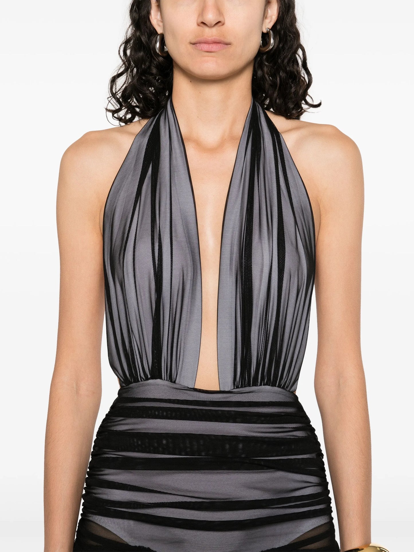 halterneck shirred maxi dress
