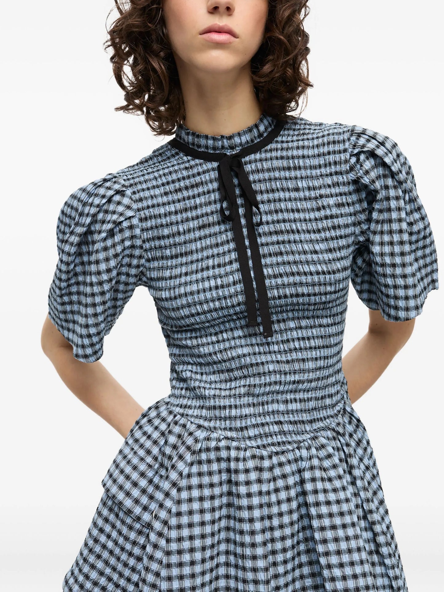 checked seersucker mini dress
