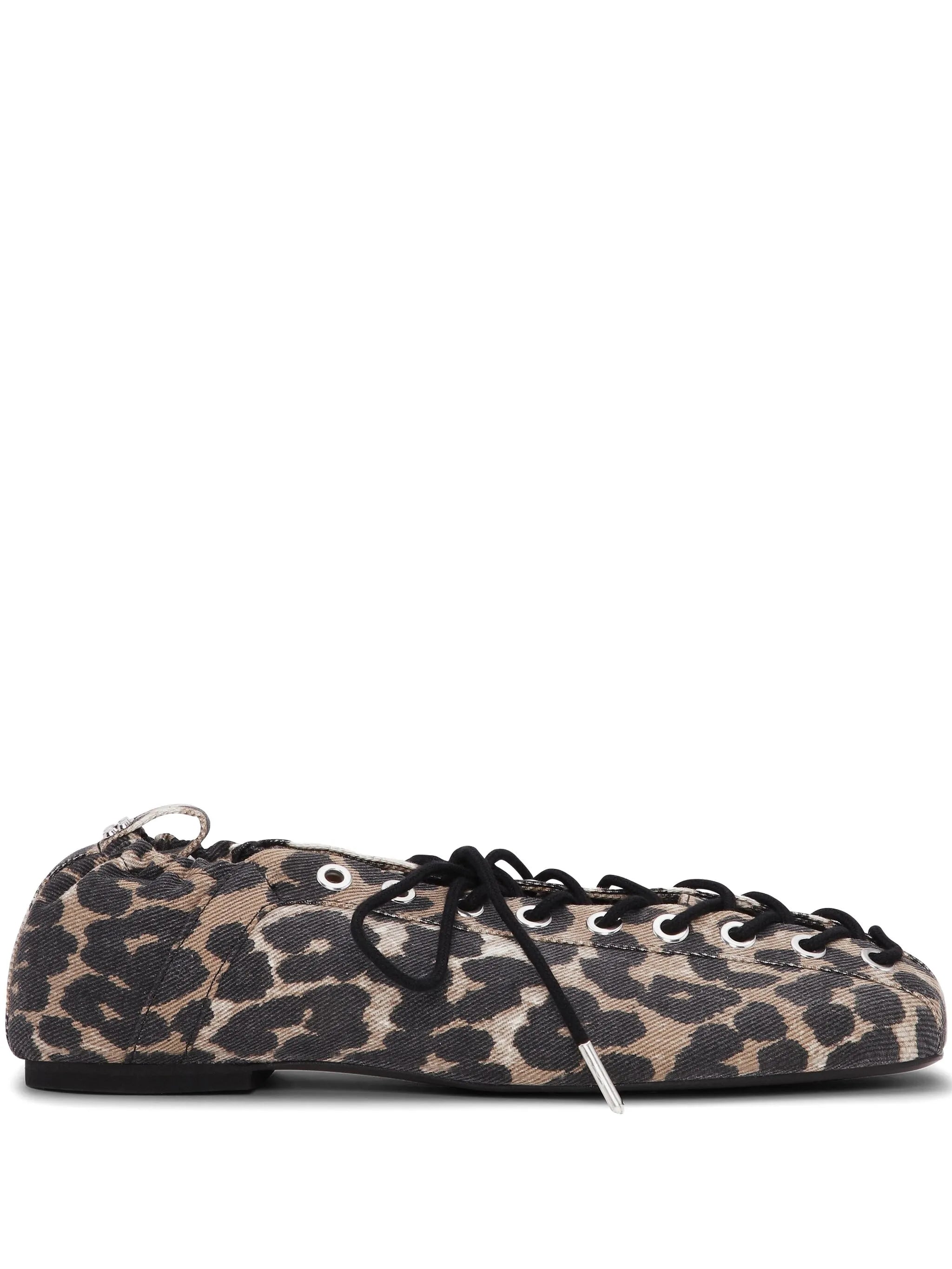 leopard-print lace-up ballet flats