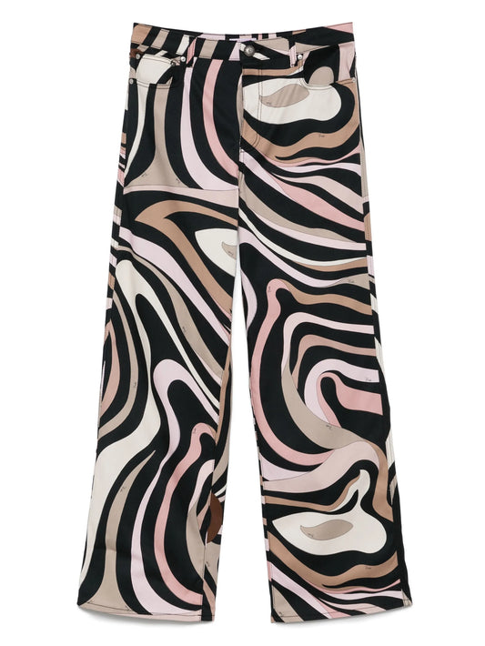 Marmo-print straight-leg trousers