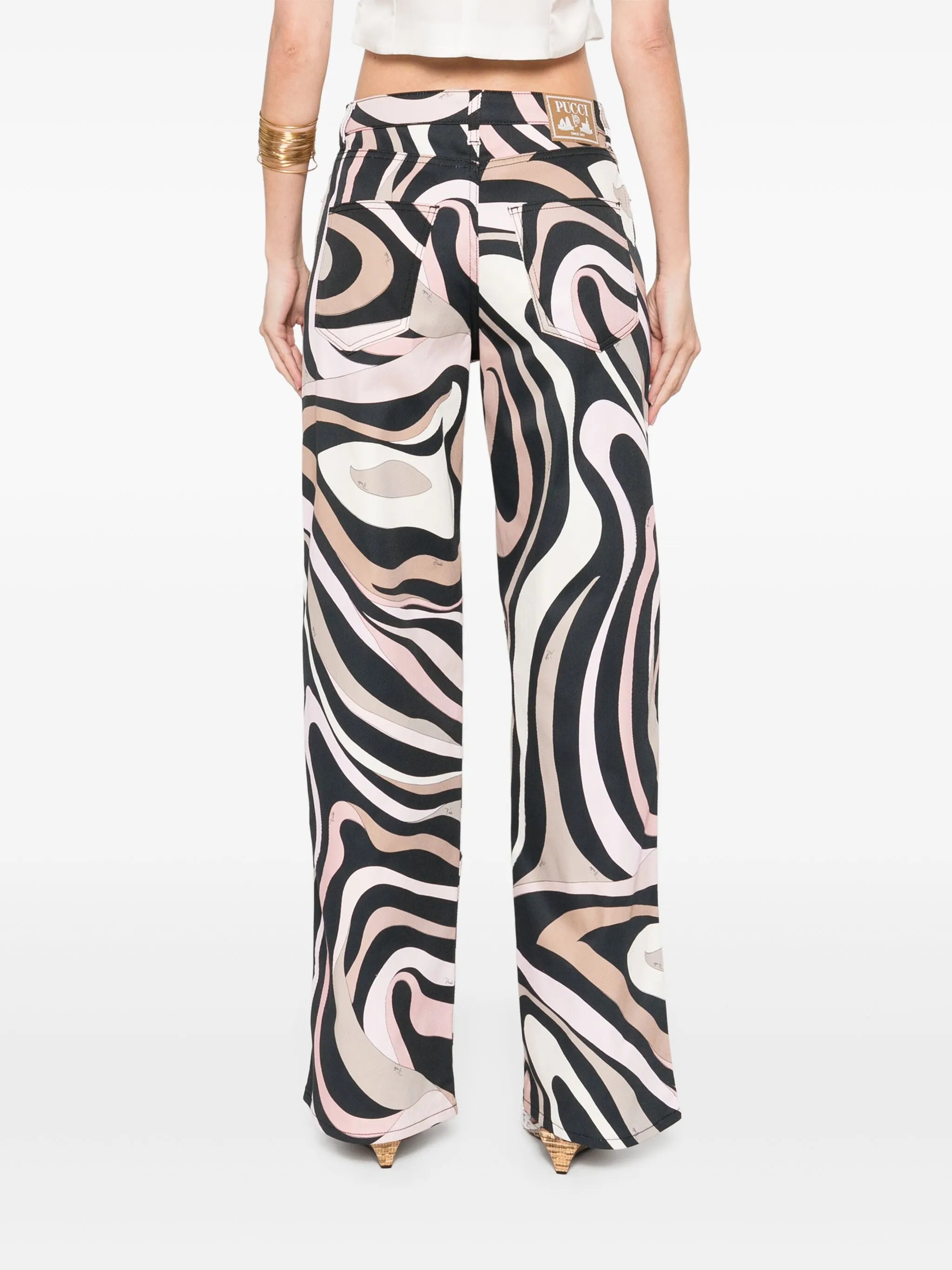 Marmo-print straight-leg trousers