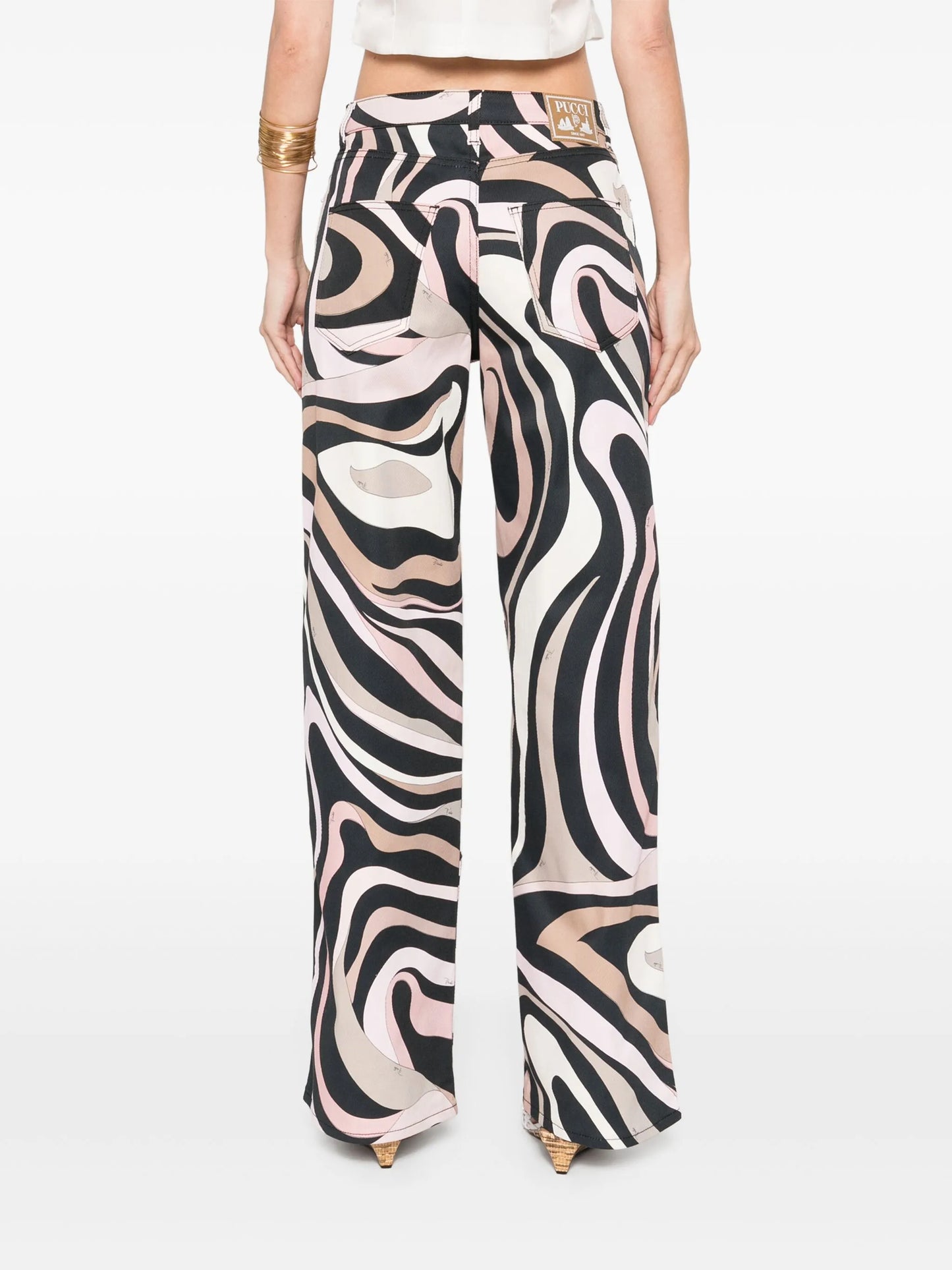 Marmo-print straight-leg trousers