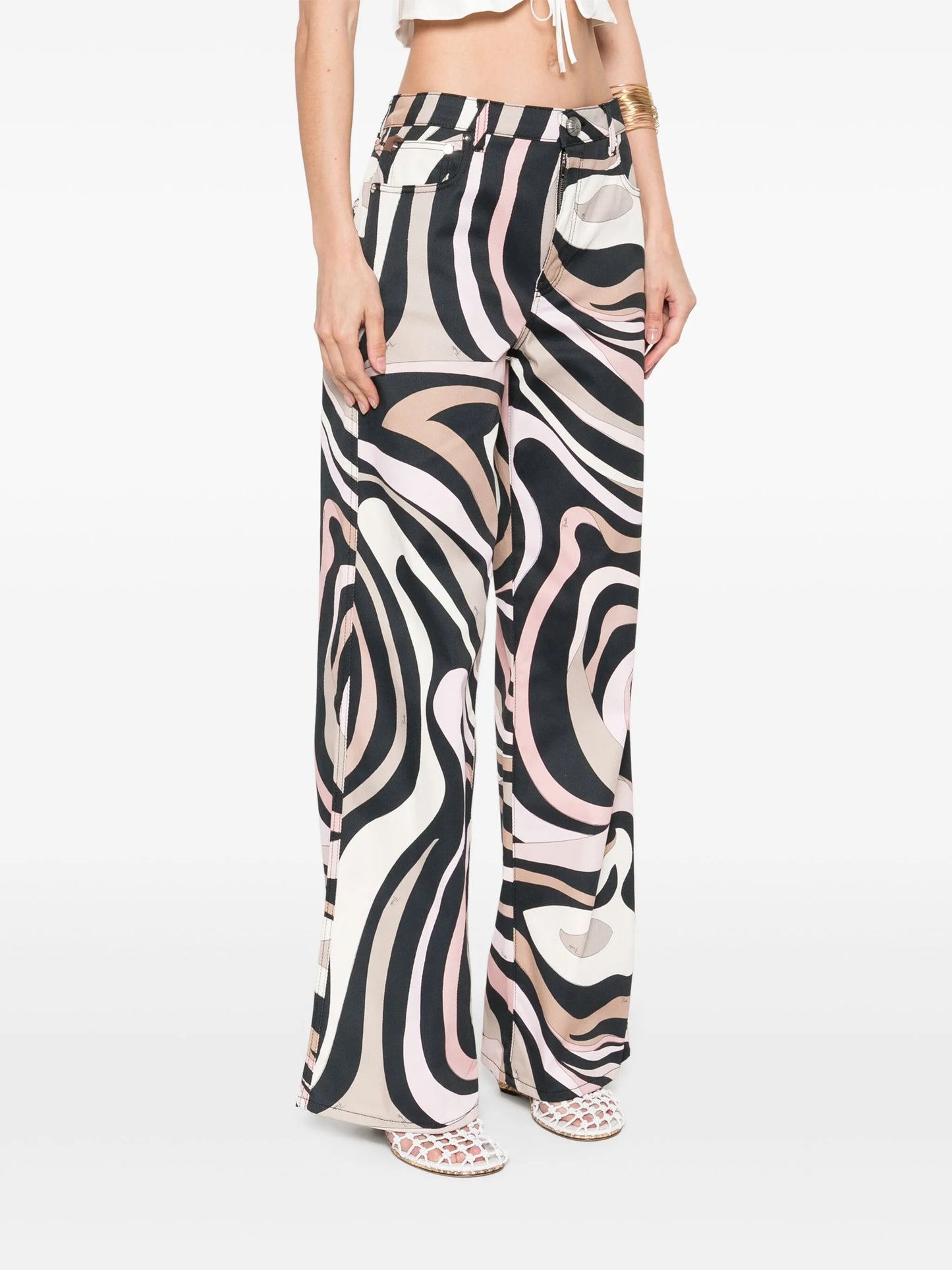 Marmo-print straight-leg trousers