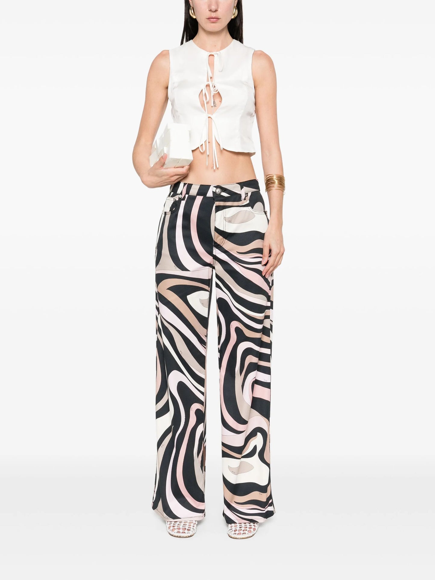 Marmo-print straight-leg trousers