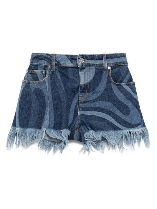 printed denim shorts