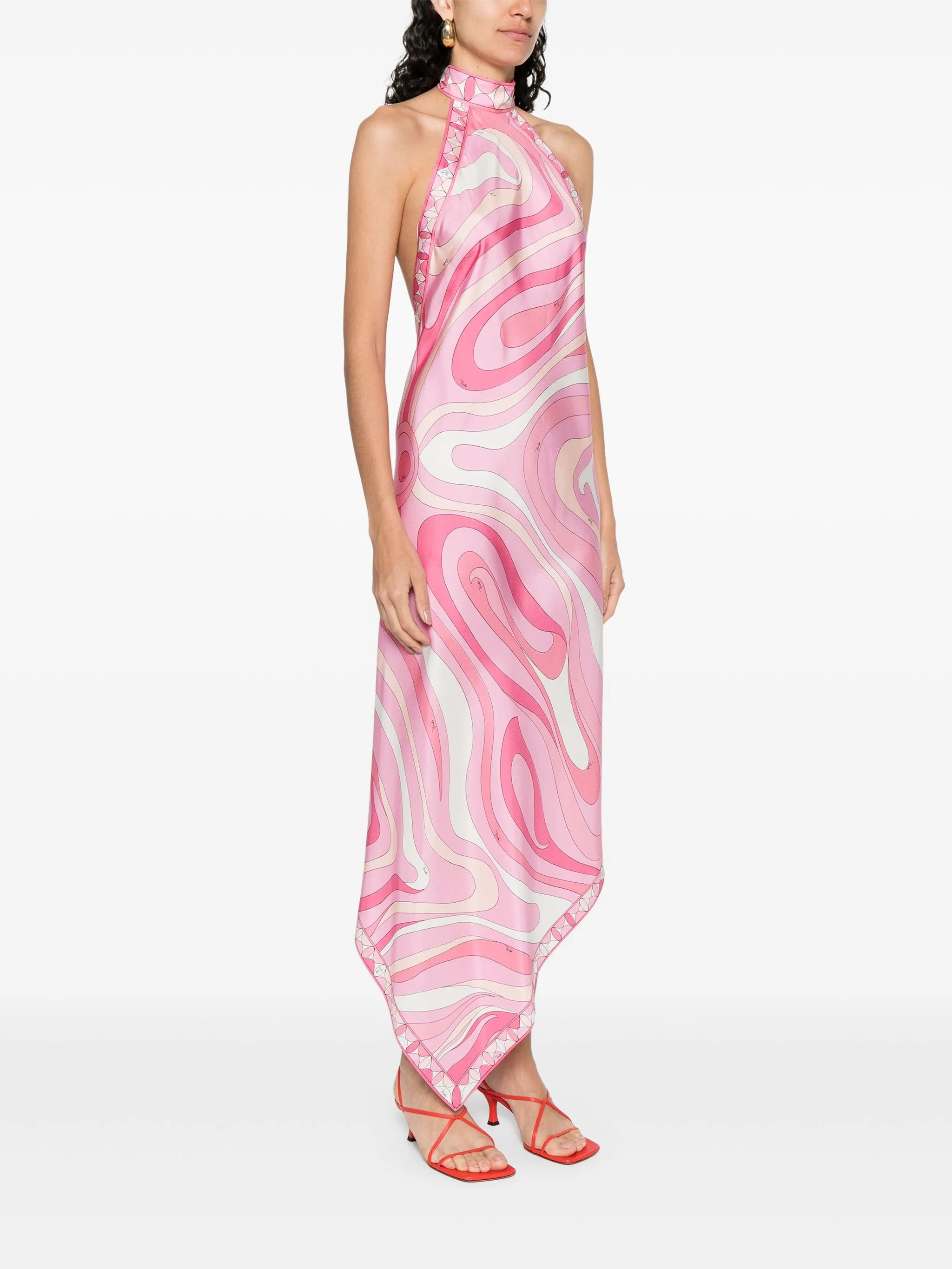 Marmo-print silk-twill asymmetrical dress