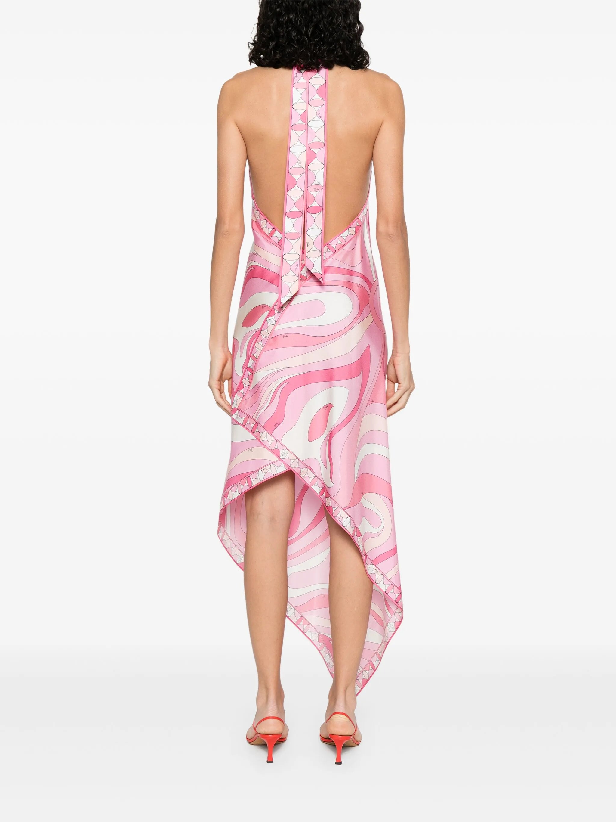 Marmo-print silk-twill asymmetrical dress
