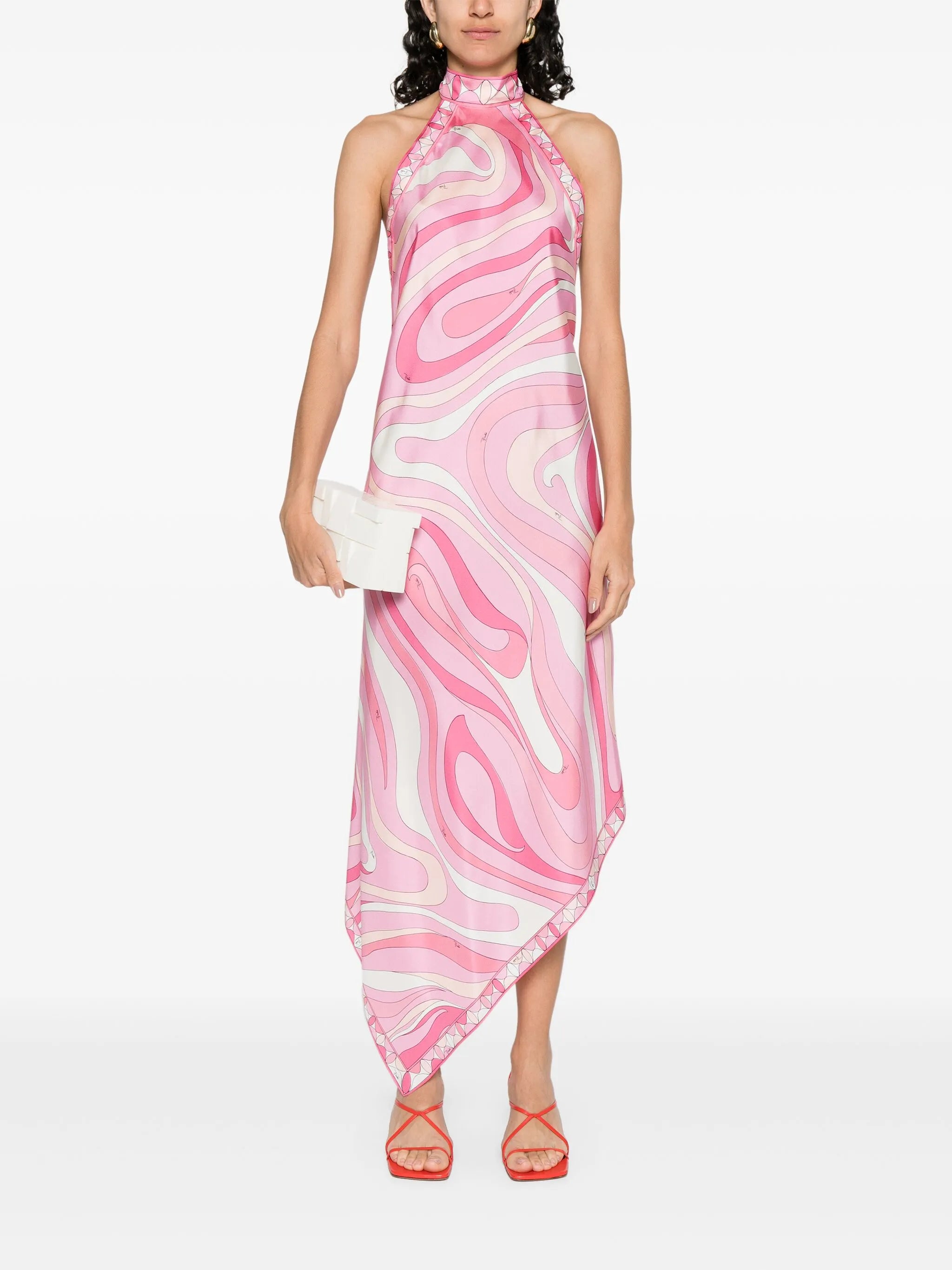 Marmo-print silk-twill asymmetrical dress