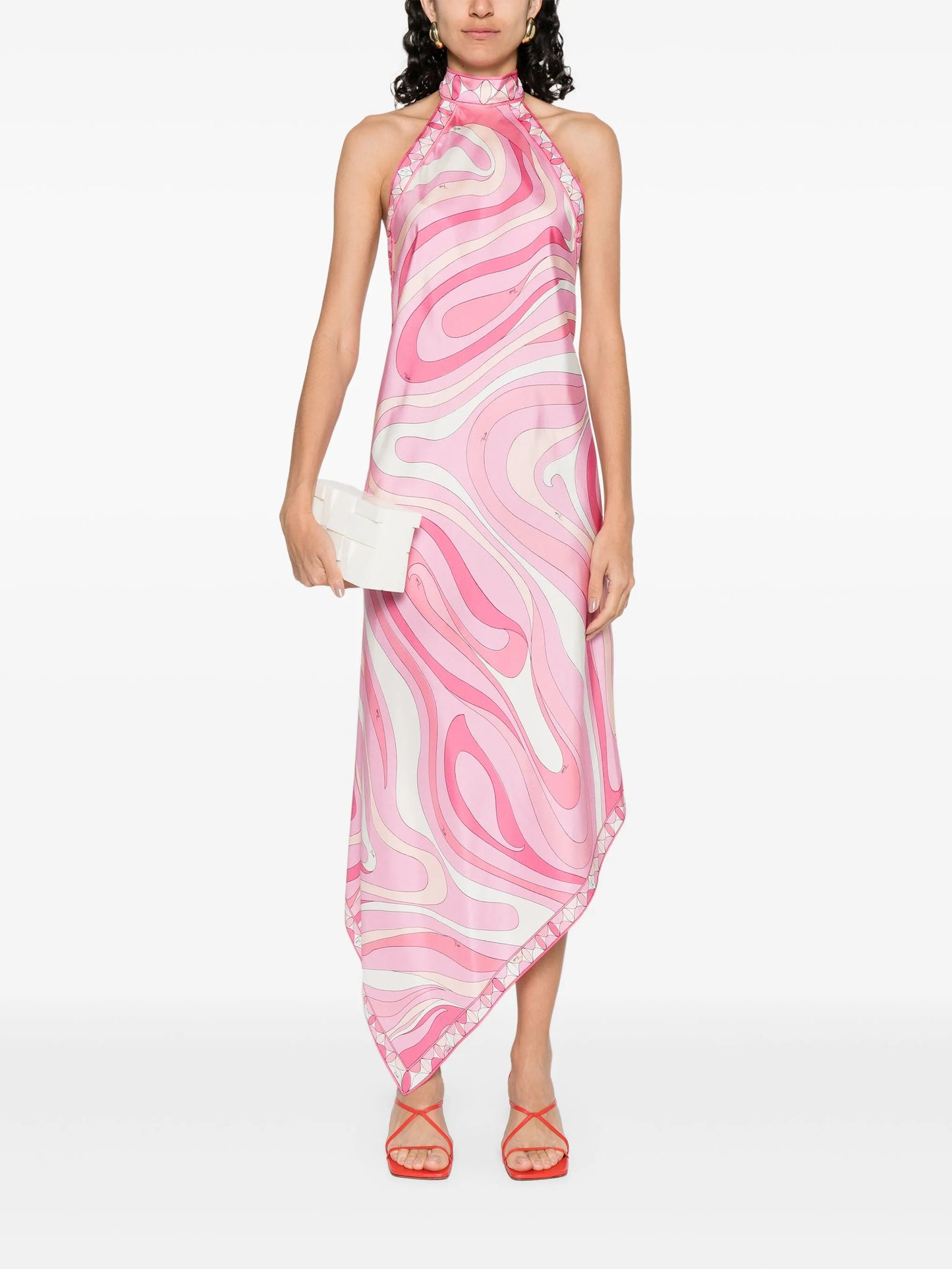 Marmo-print silk-twill asymmetrical dress