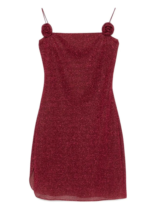 rose-appliqué mini dress