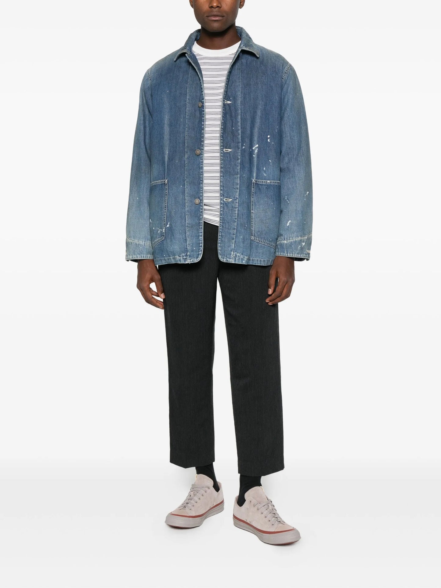 patch-pocket denim overcoat