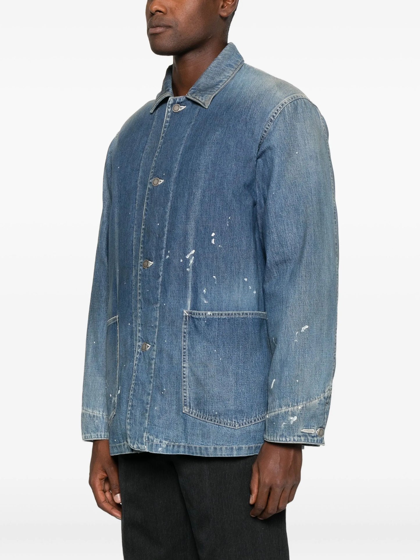 patch-pocket denim overcoat