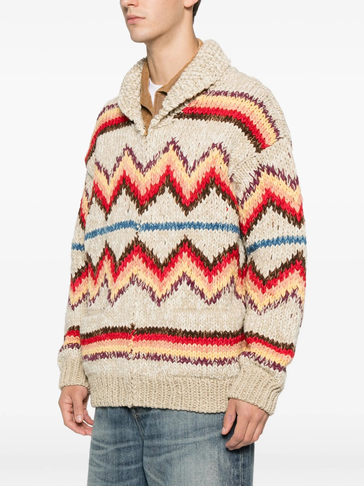 zigzag-pattern knit cardigan