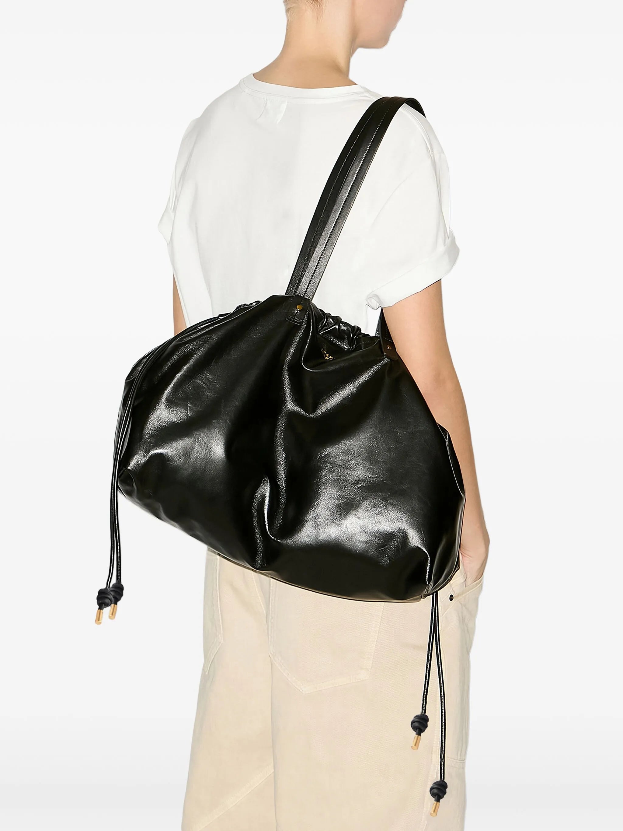 Silven E/W shiny leather tote bag