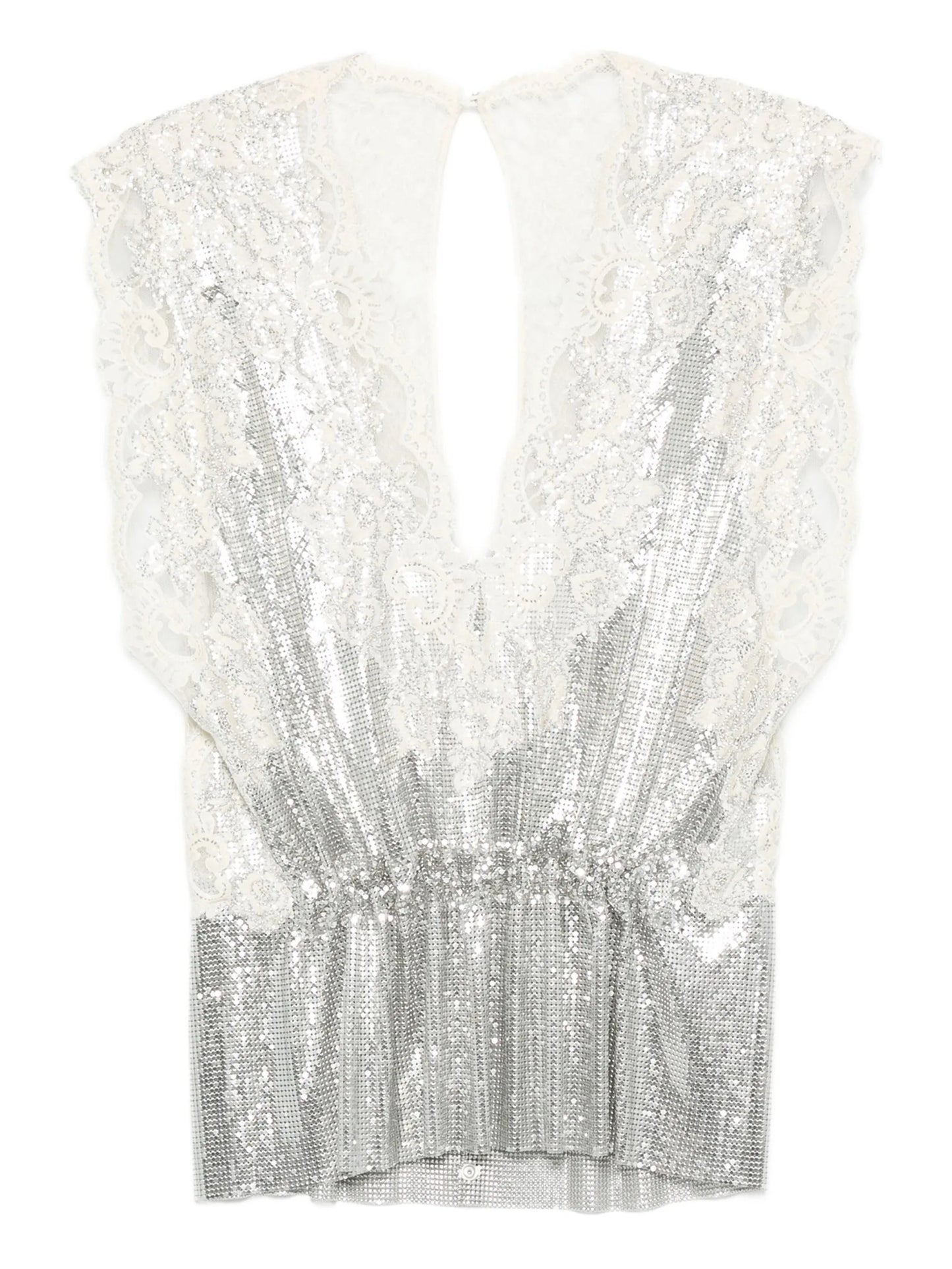 lace-insert mesh gathered-waist top