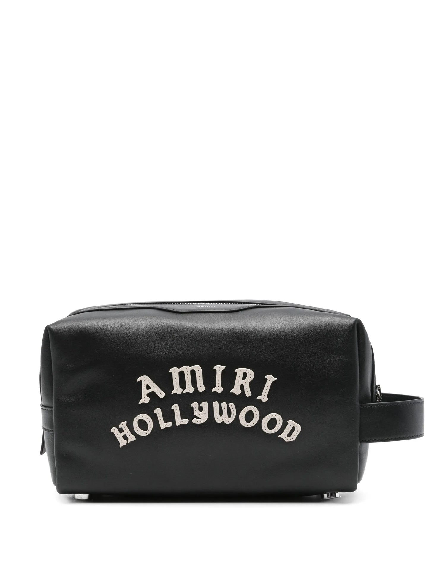 logo-appliqué leather wash bag