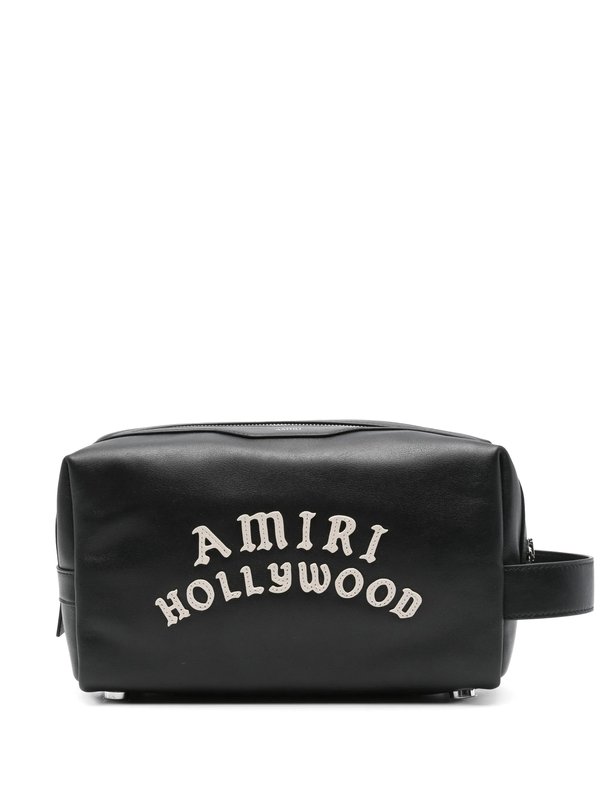 logo-appliqué leather wash bag