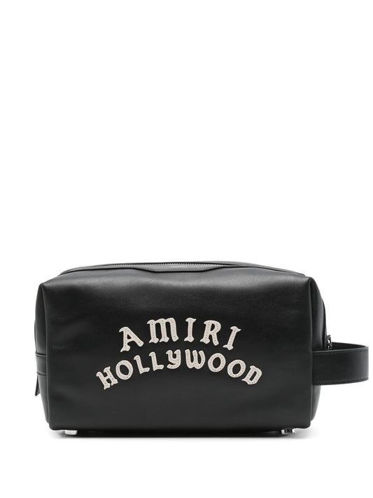 logo-appliqué leather wash bag