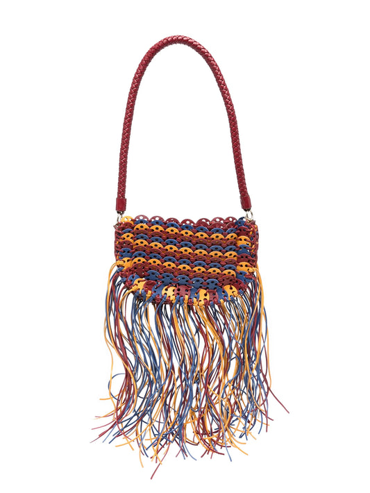fringed leather shoulder bag