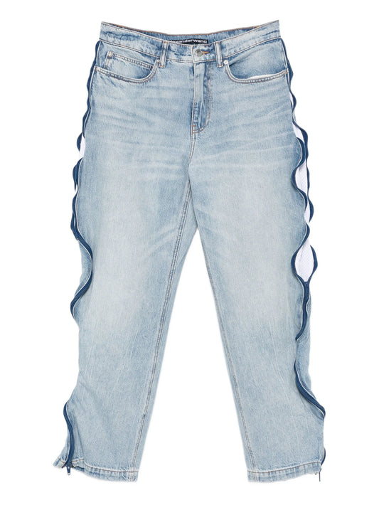 zip-detail mesh-panel jeans