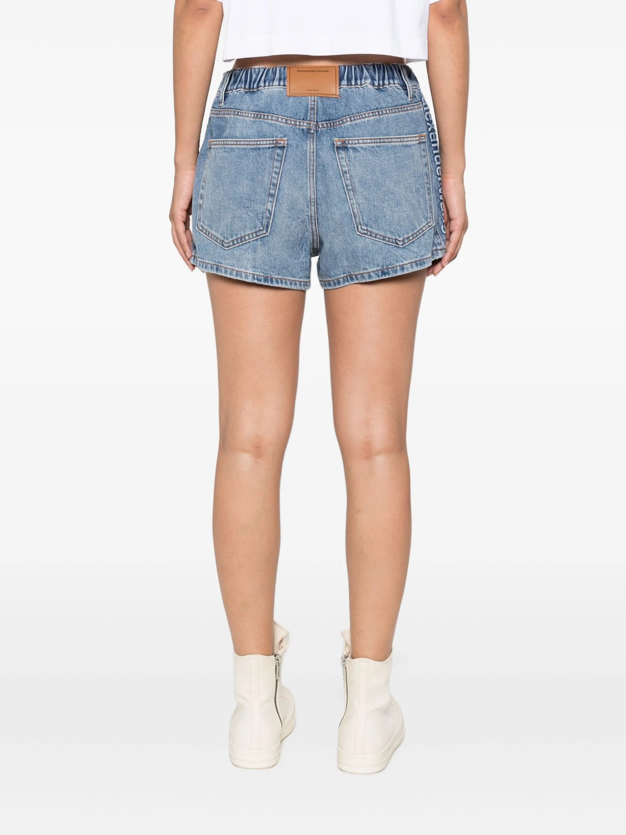 Marathon logo-embossed denim balloon jogger shorts
