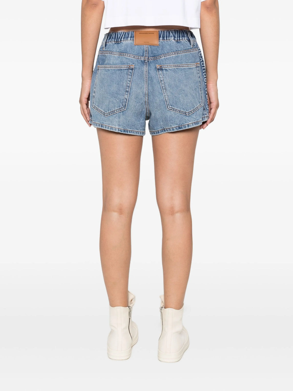 Marathon logo-embossed denim balloon jogger shorts