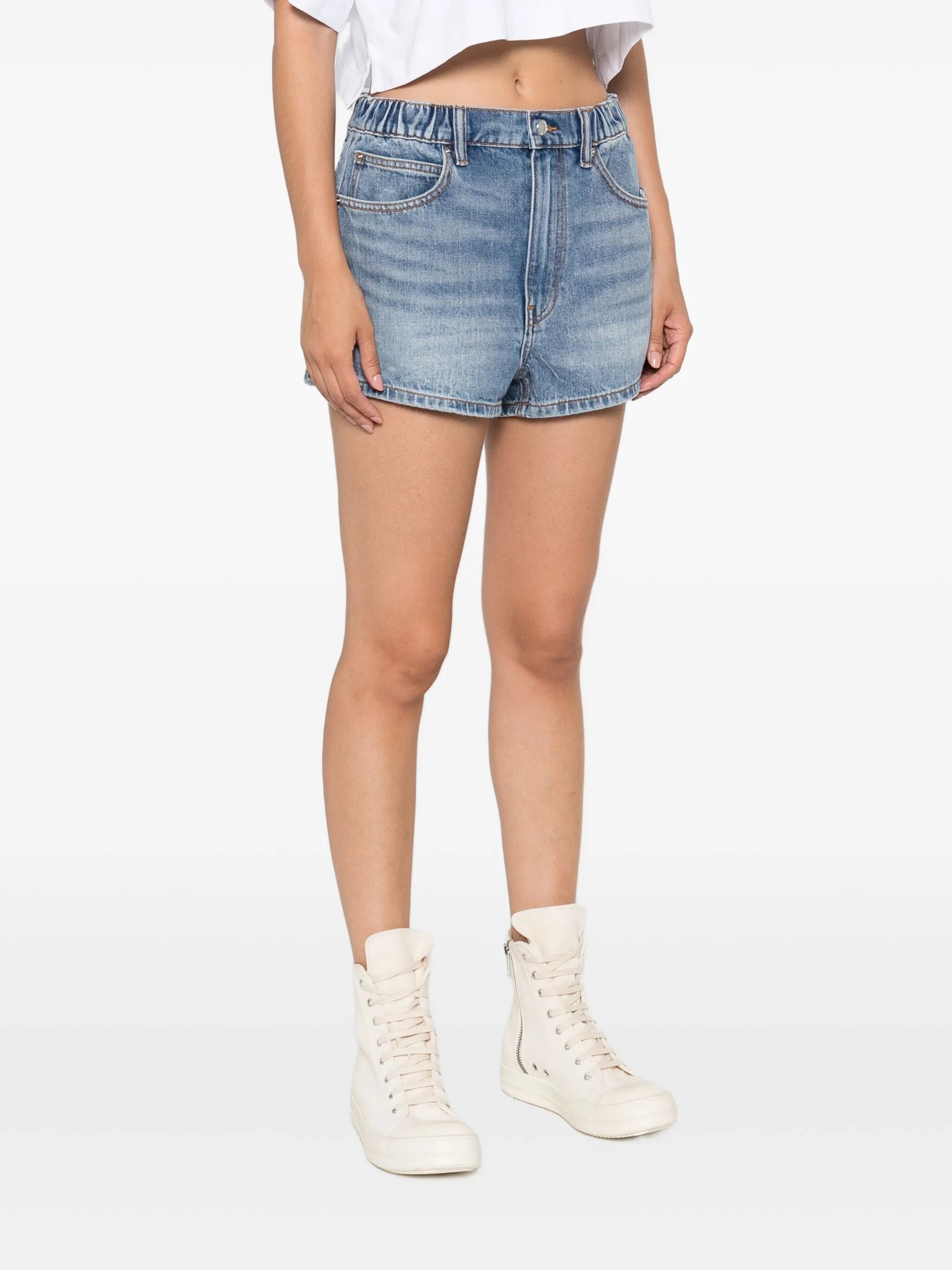 Marathon logo-embossed denim balloon jogger shorts