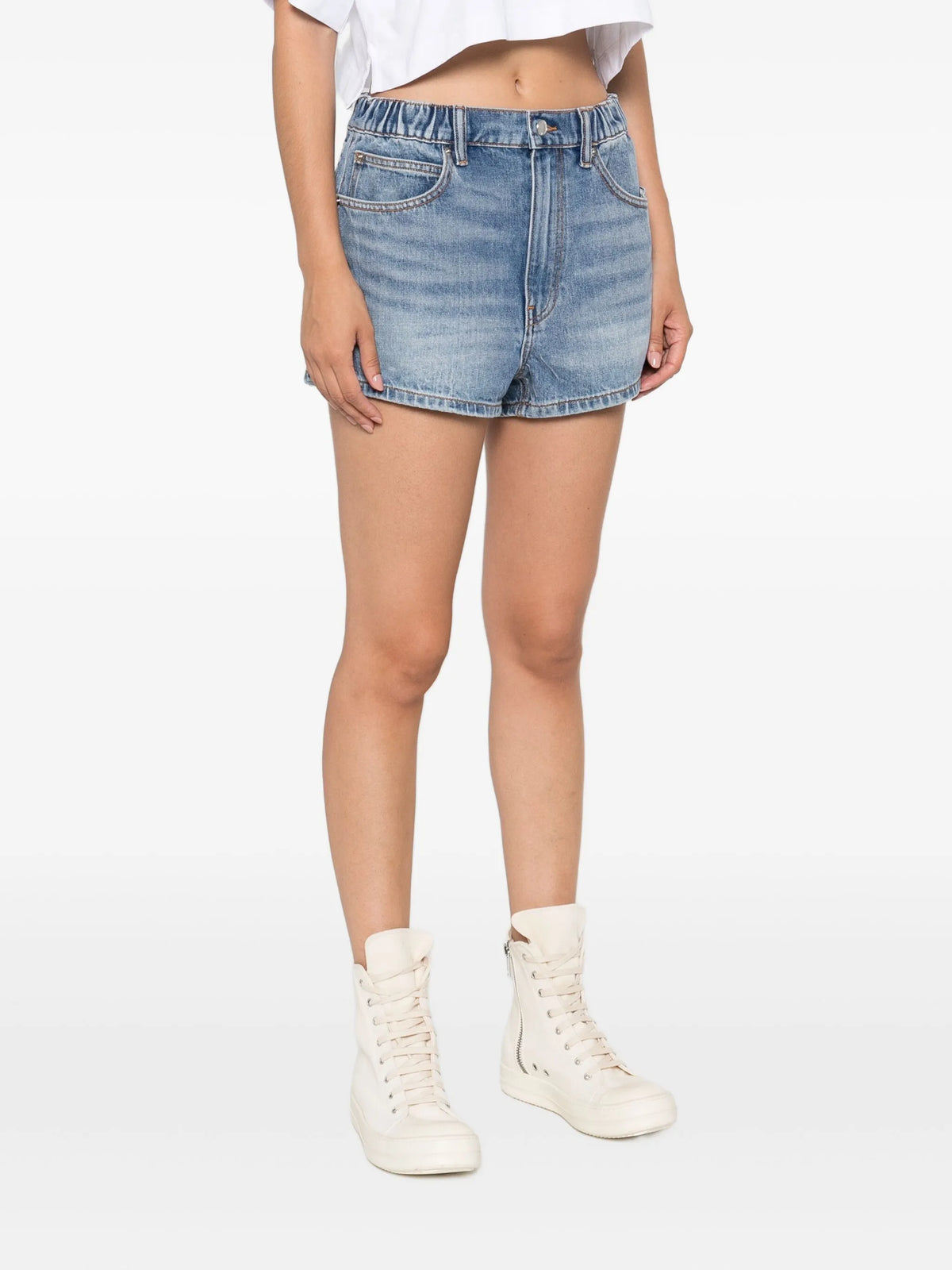 Marathon logo-embossed denim balloon jogger shorts