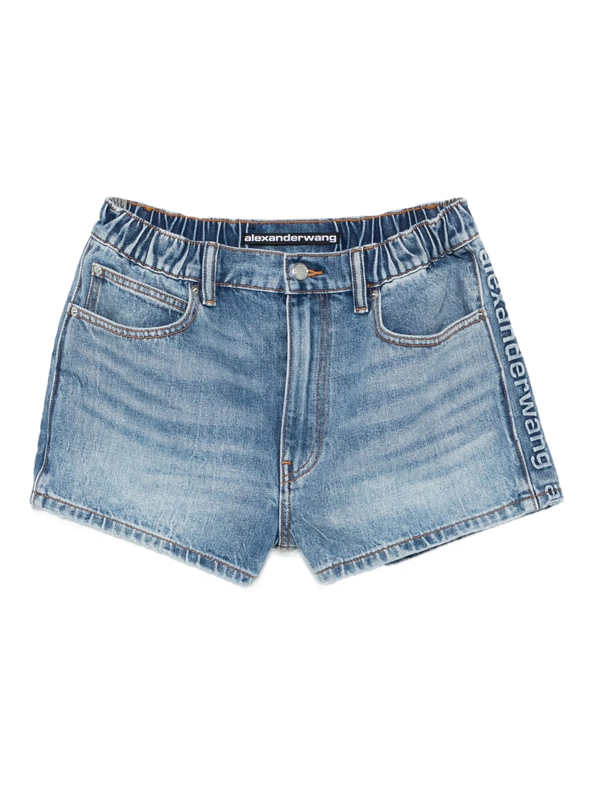 Marathon logo-embossed denim balloon jogger shorts
