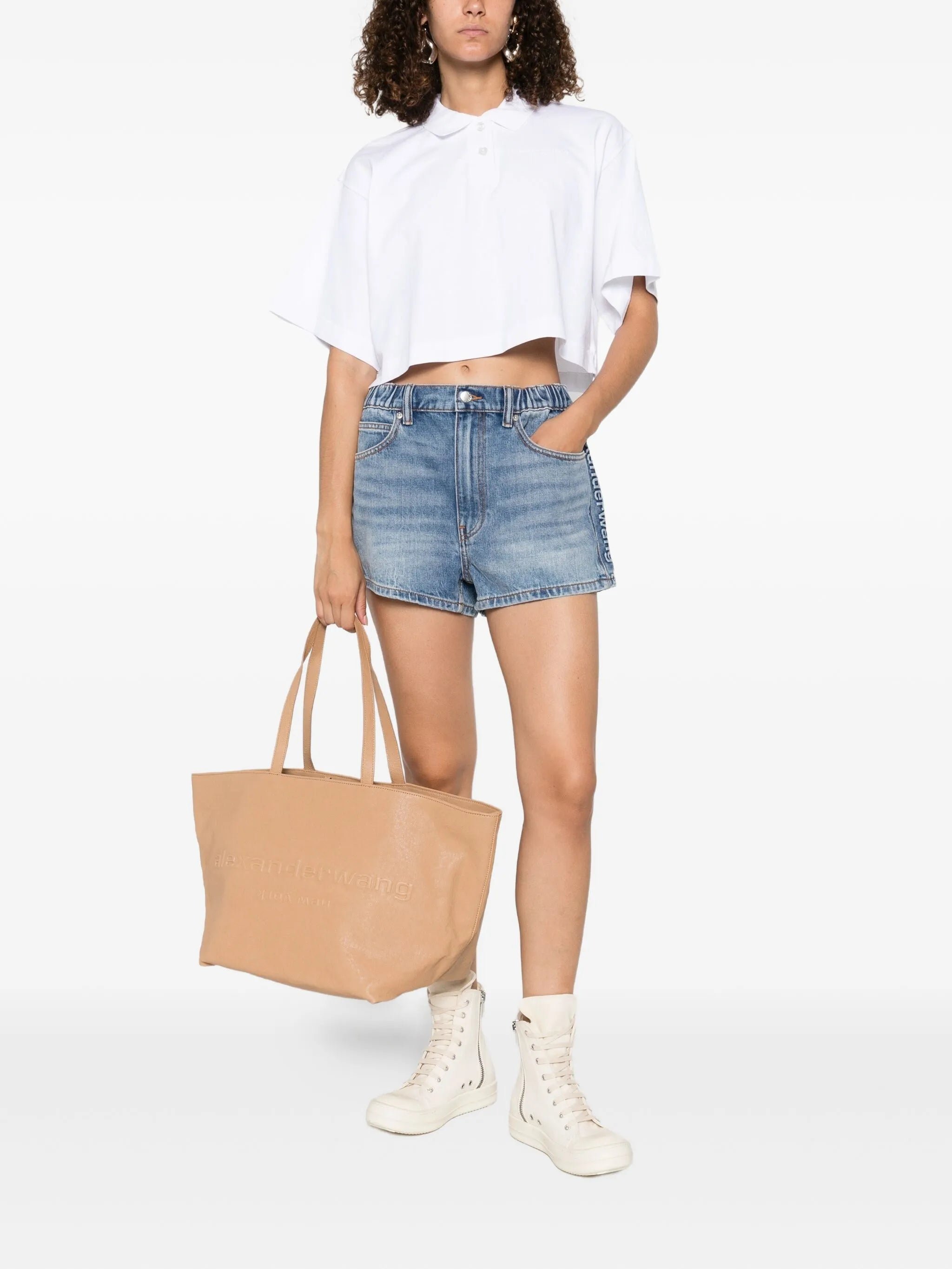 Marathon logo-embossed denim balloon jogger shorts