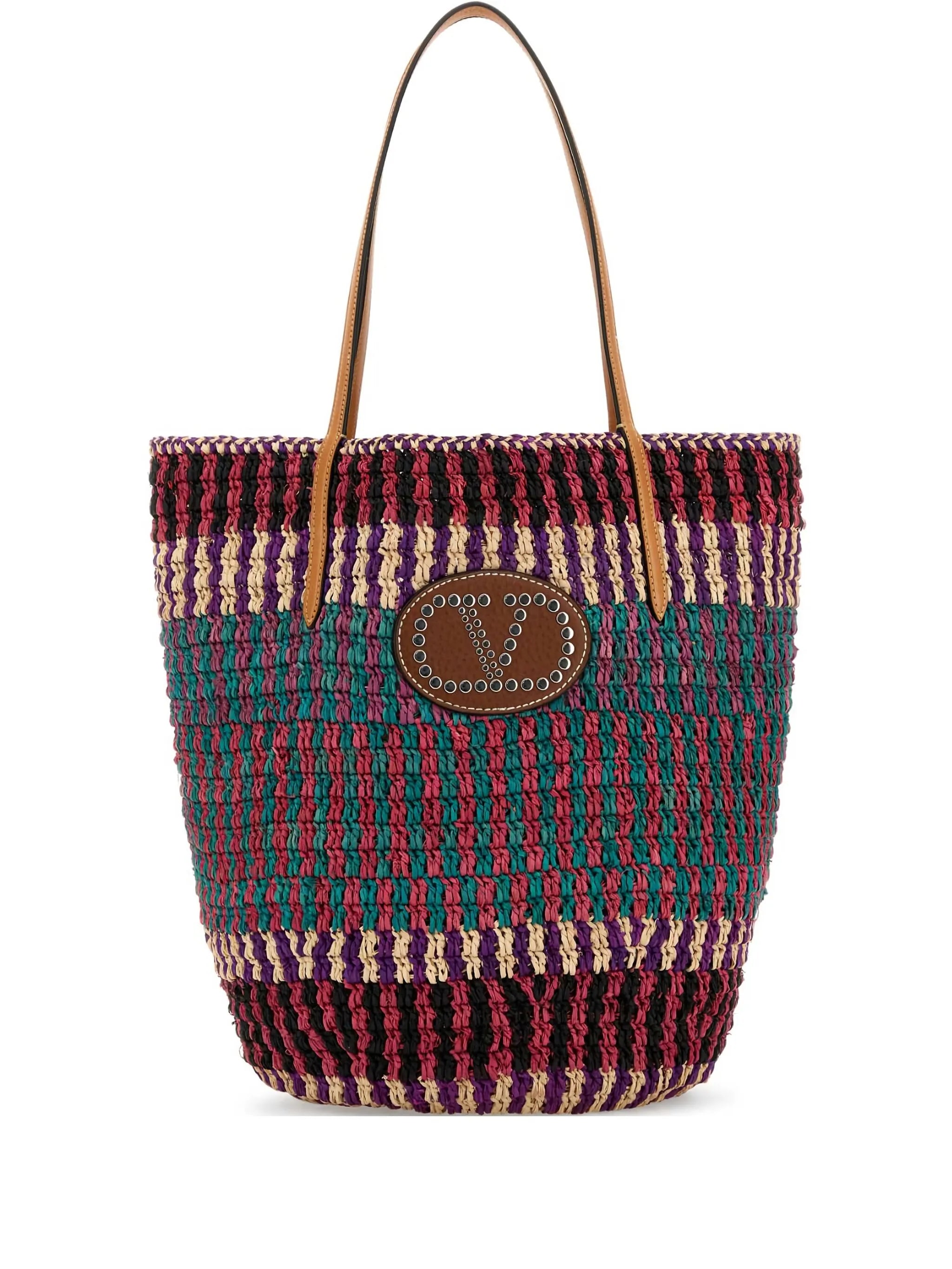 VLogo Signature raffia tote bag