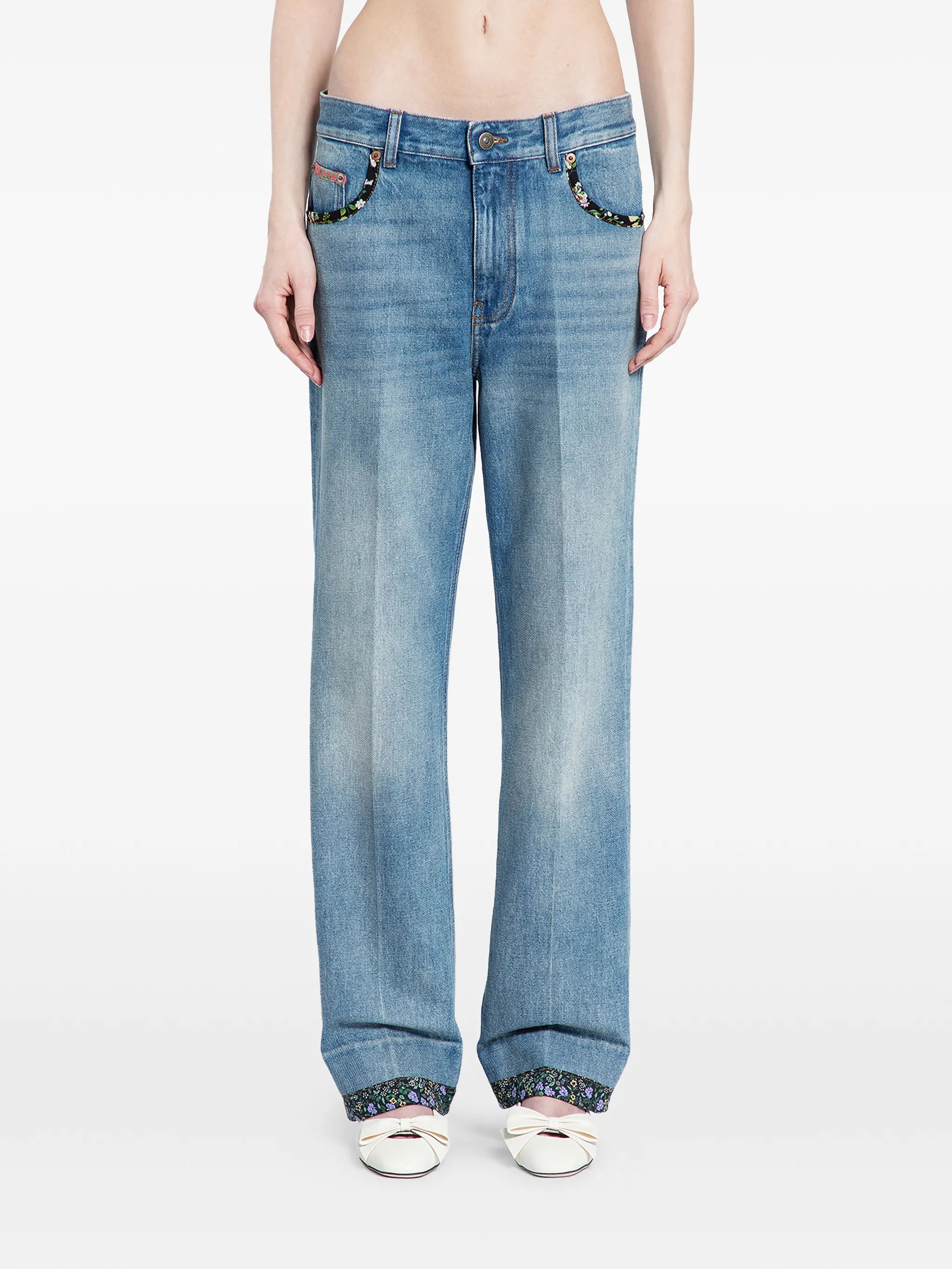 floral-trim jeans