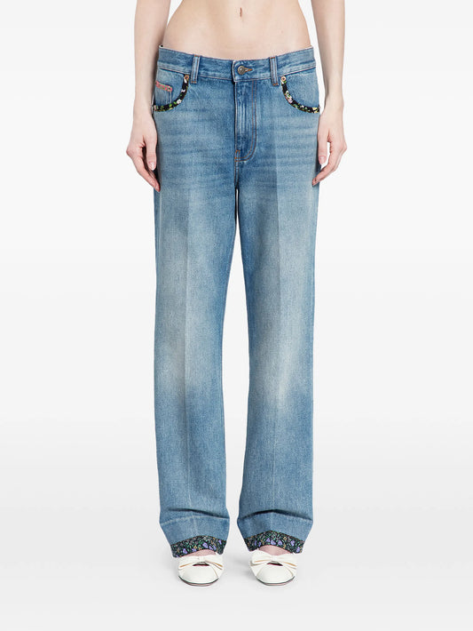 floral-trim jeans