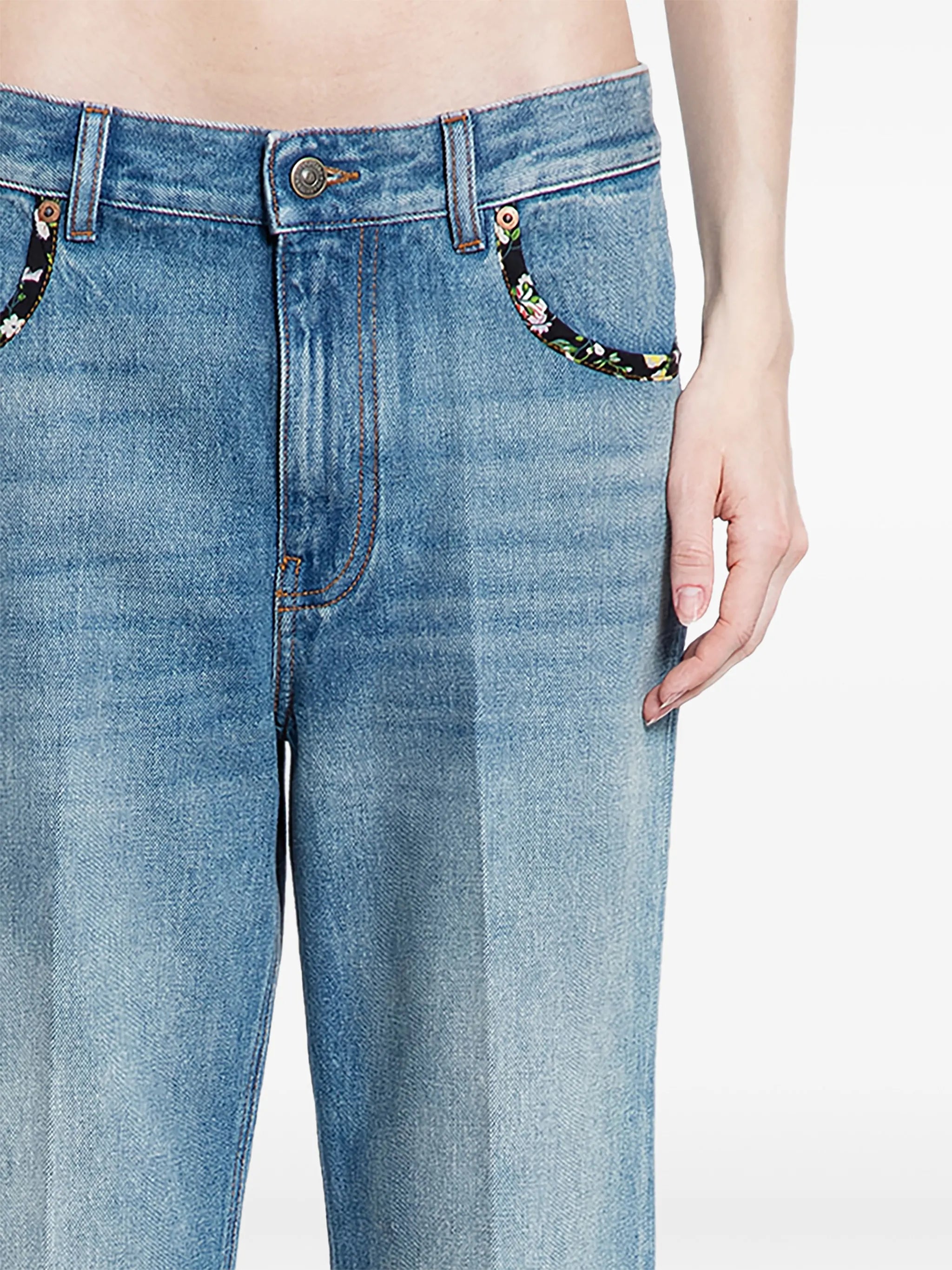 floral-trim jeans