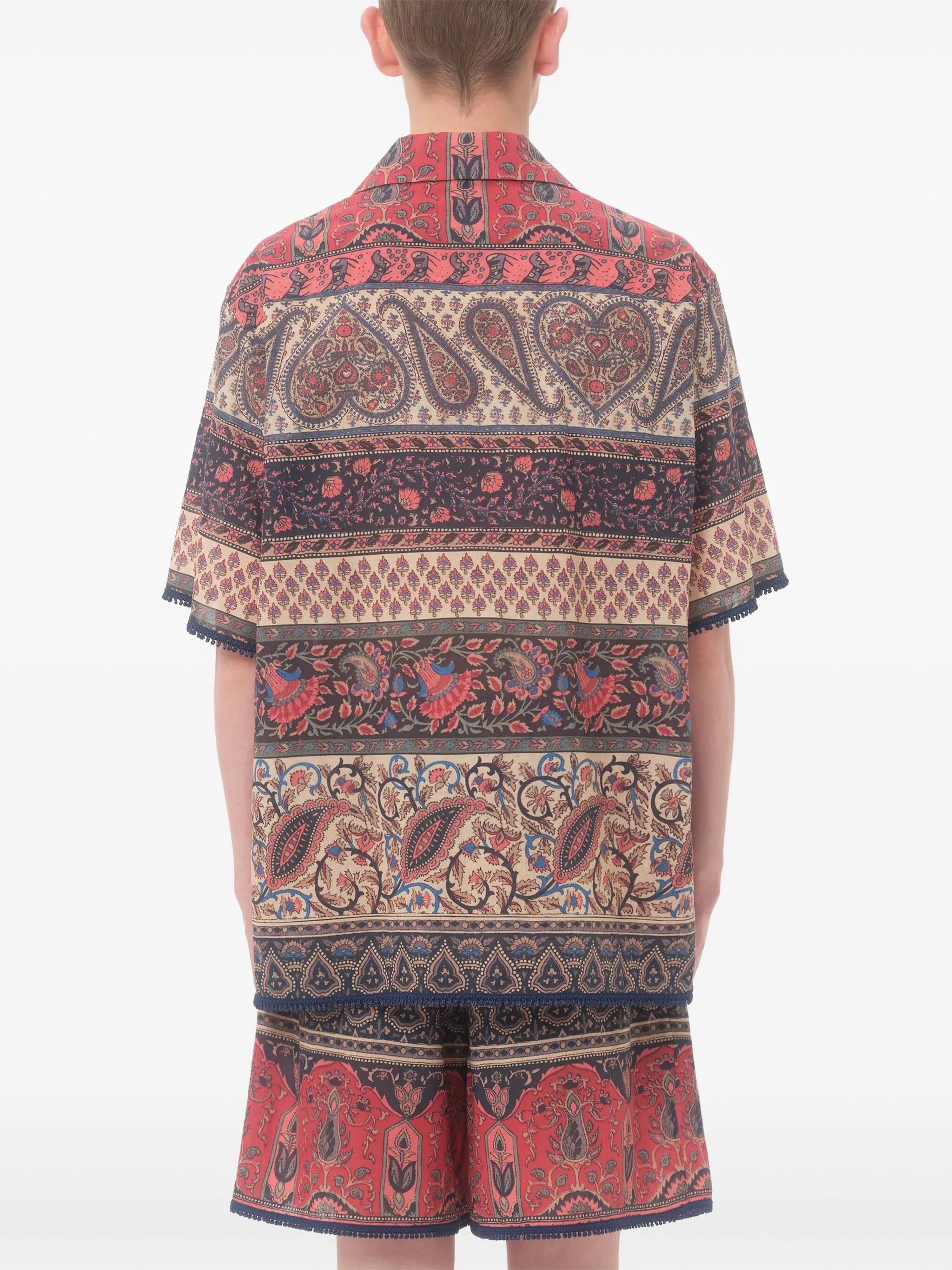 bowling shirt in cotton muslin with Voyage Imaginaire print and Passementerie trims
