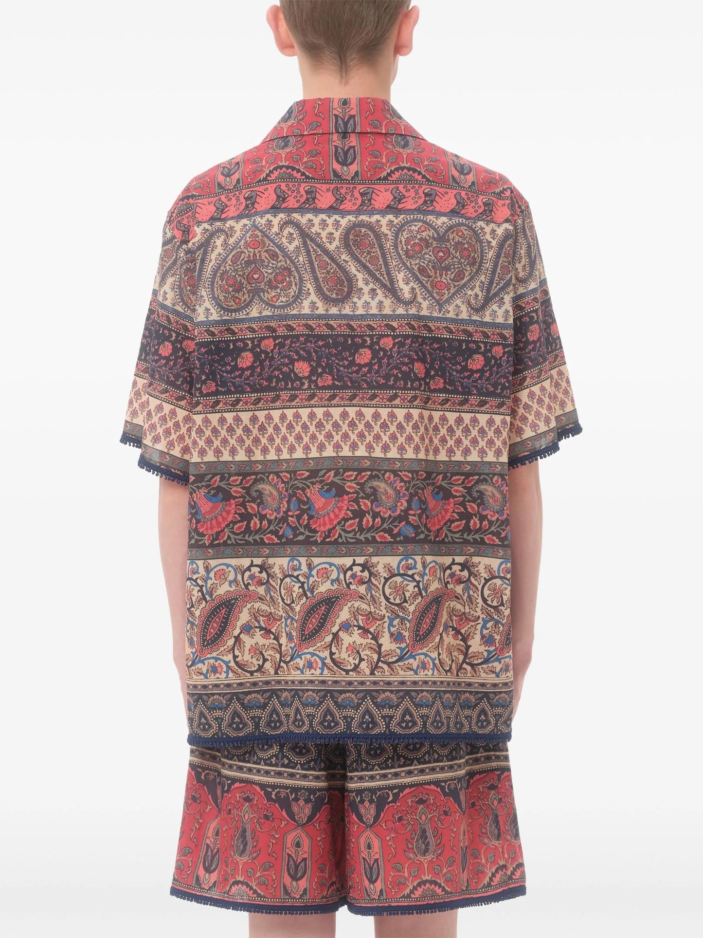 bowling shirt in cotton muslin with Voyage Imaginaire print and Passementerie trims