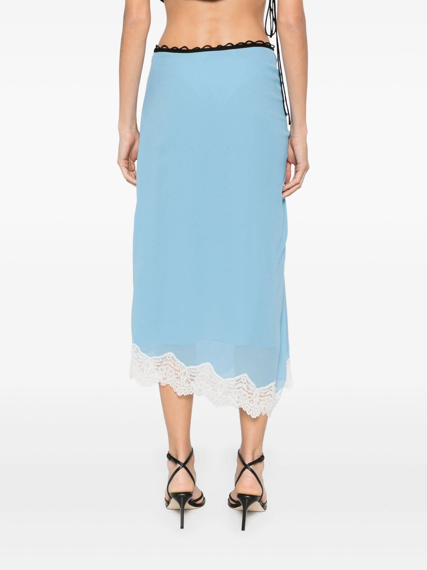 lace-detail silk midi skirt