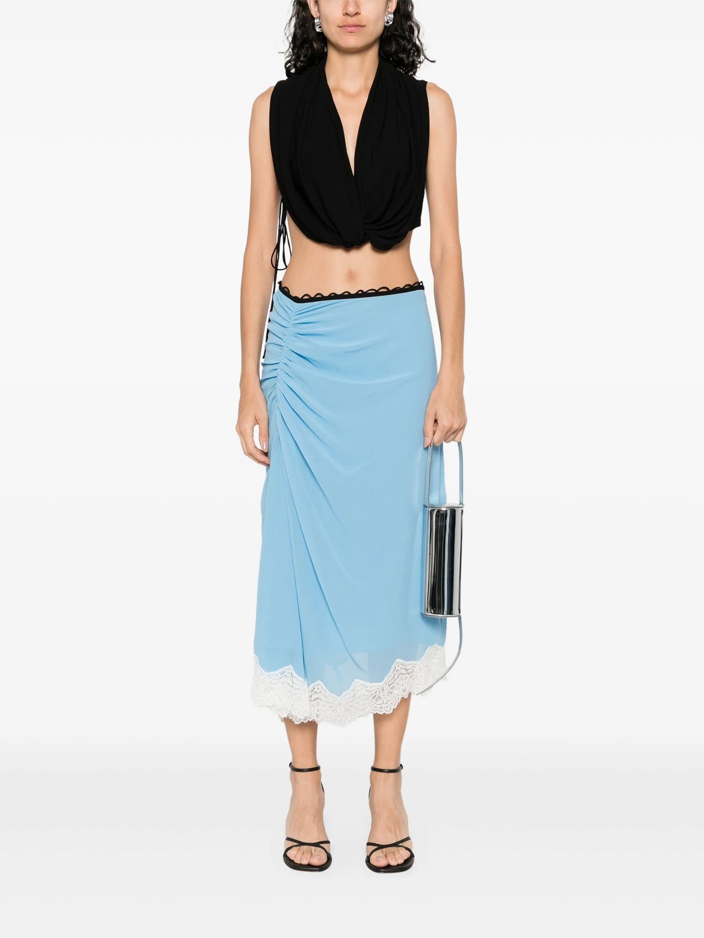 lace-detail silk midi skirt