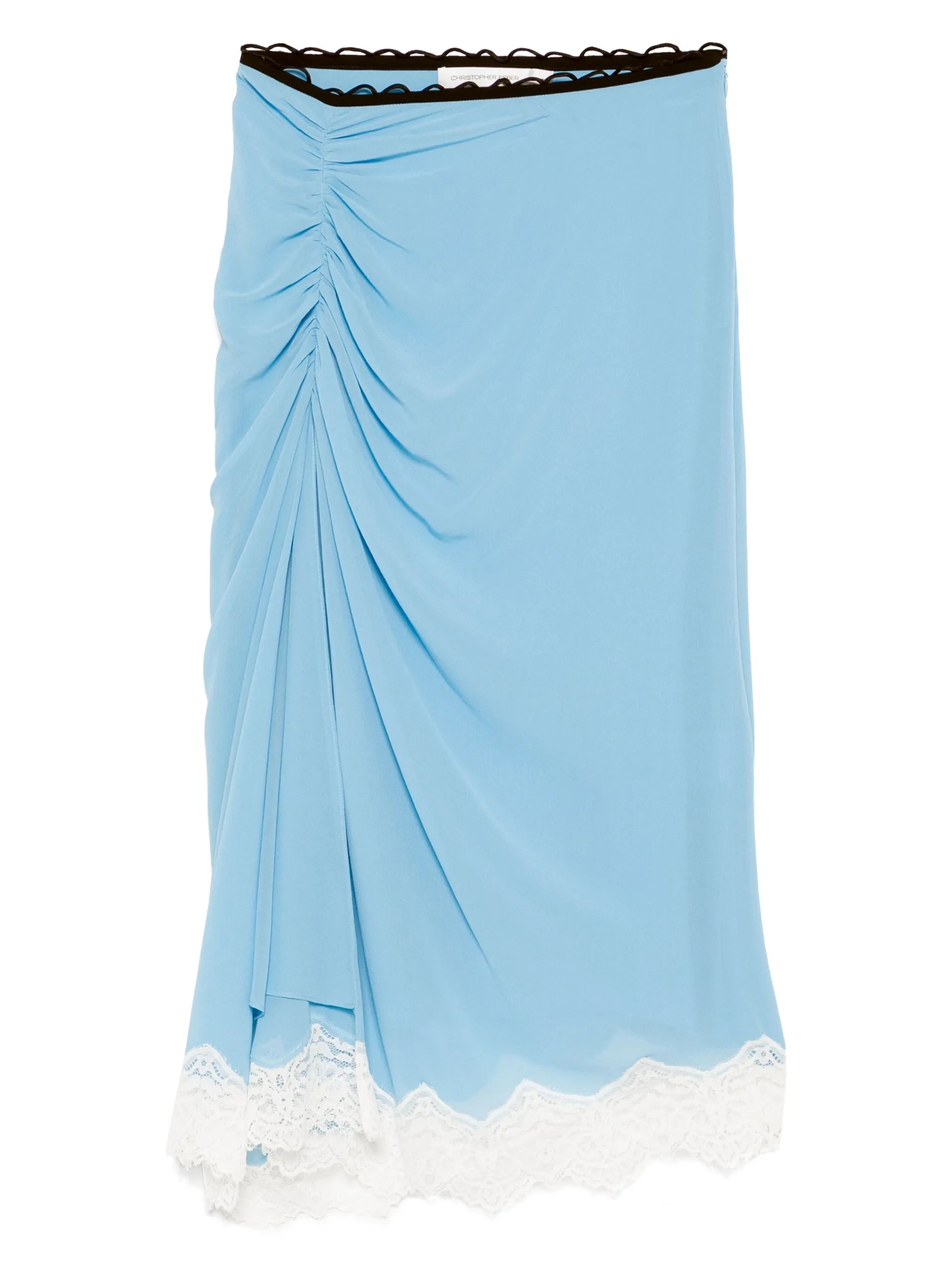 lace-detail silk midi skirt