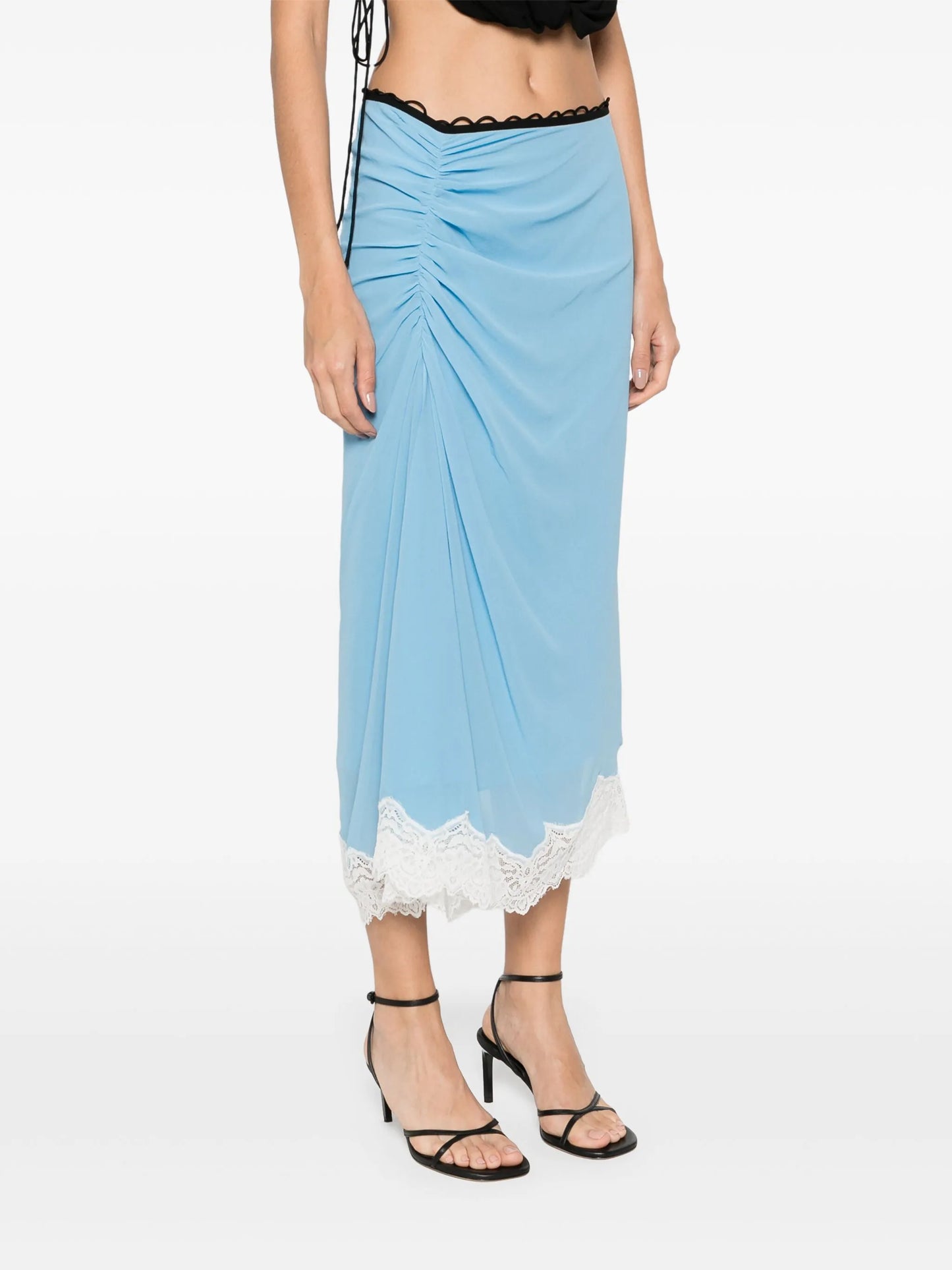 lace-detail silk midi skirt