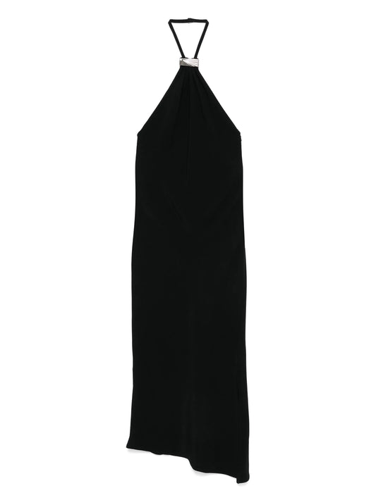 halterneck low-back midi dress